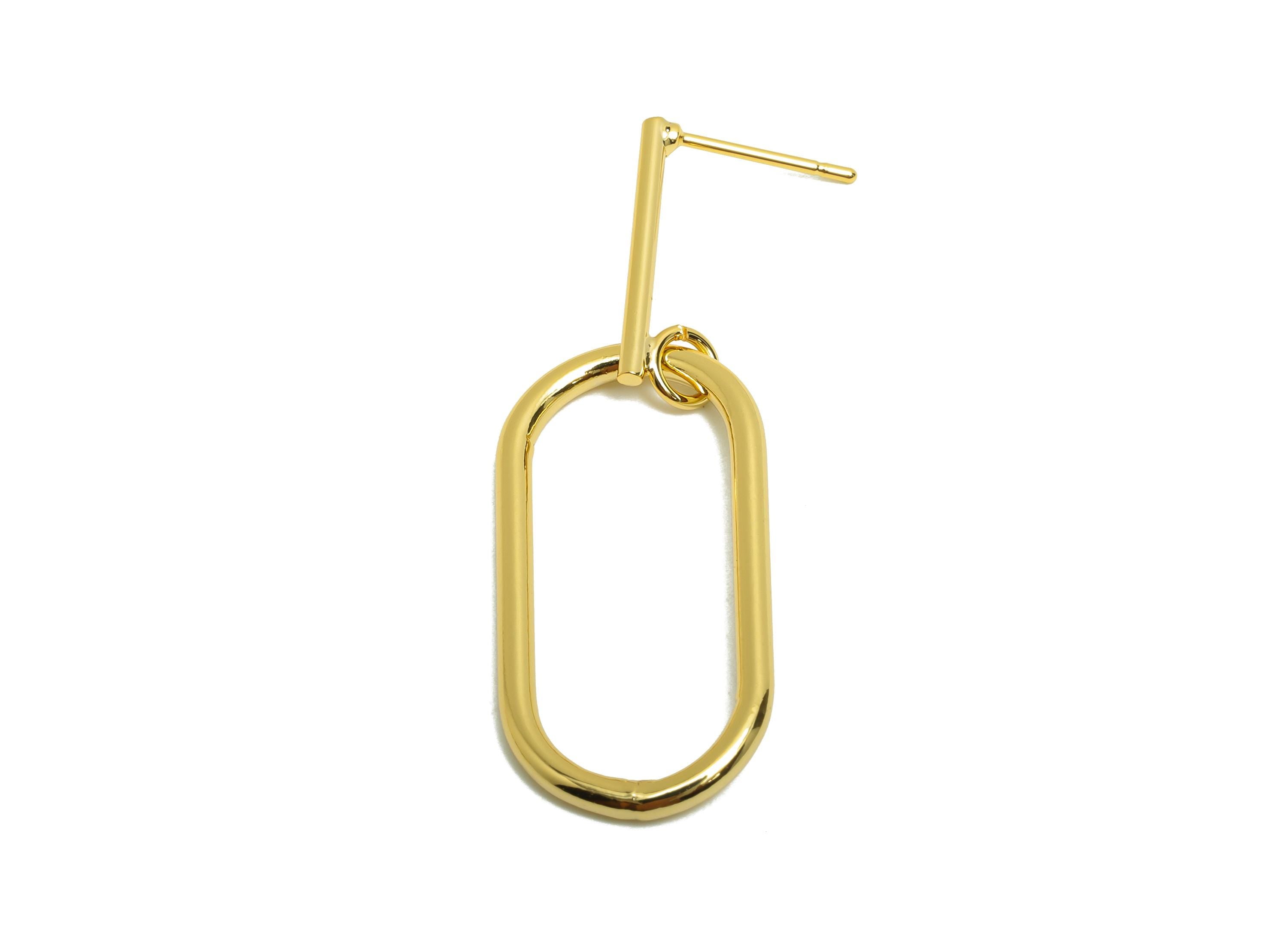 Brass Bar Earring - Rectangle Oval Earring Post for Woman&#39;s - Gold Dangle Earring Stud - 18K Real Gold Plating - 43.9x14.98x2mm - RGP8709 - DOMEDBAZAAR