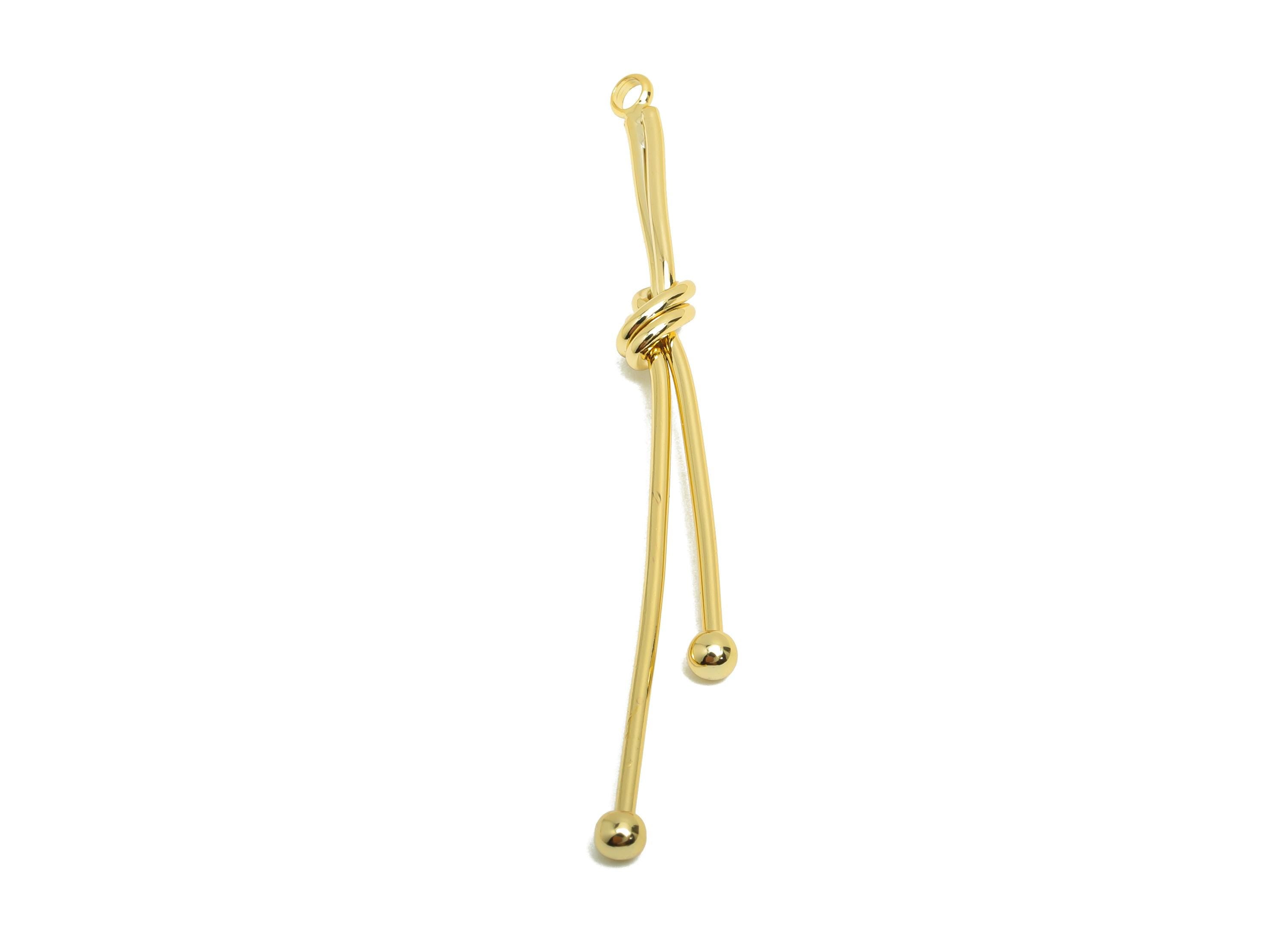 Brass Knot Bar Earring Charm - Gold Knot Charm for Necklace - Long Bar Pendant with Loop - 18K Real Gold Plating- 54.27x5.18x1.08mm- RGP8714 - DOMEDBAZAAR