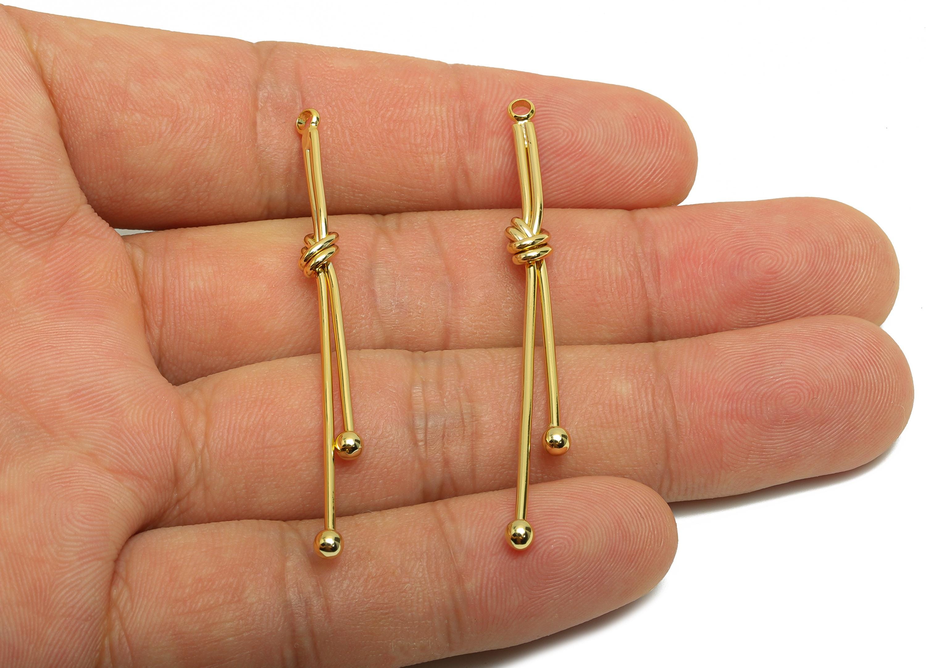 Brass Knot Bar Earring Charm - Gold Knot Charm for Necklace - Long Bar Pendant with Loop - 18K Real Gold Plating- 54.27x5.18x1.08mm- RGP8714 - DOMEDBAZAAR