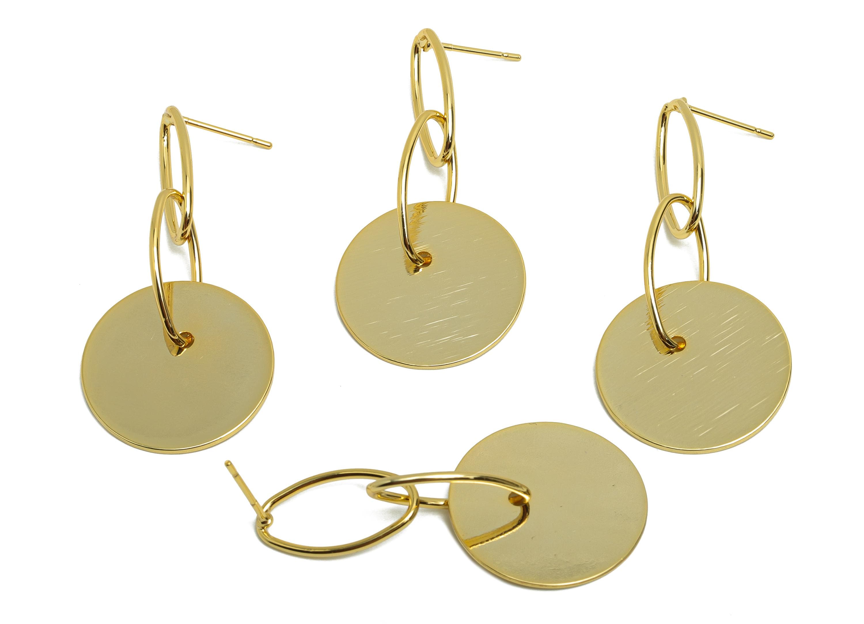 Brass Oval Dangle Earring - Round Dangle Earring Post for Woman&#39;s - Gold Earring Stud - 18K Real Gold Plating - 45.32x19.89x1.05mm RGP8718 - DOMEDBAZAAR