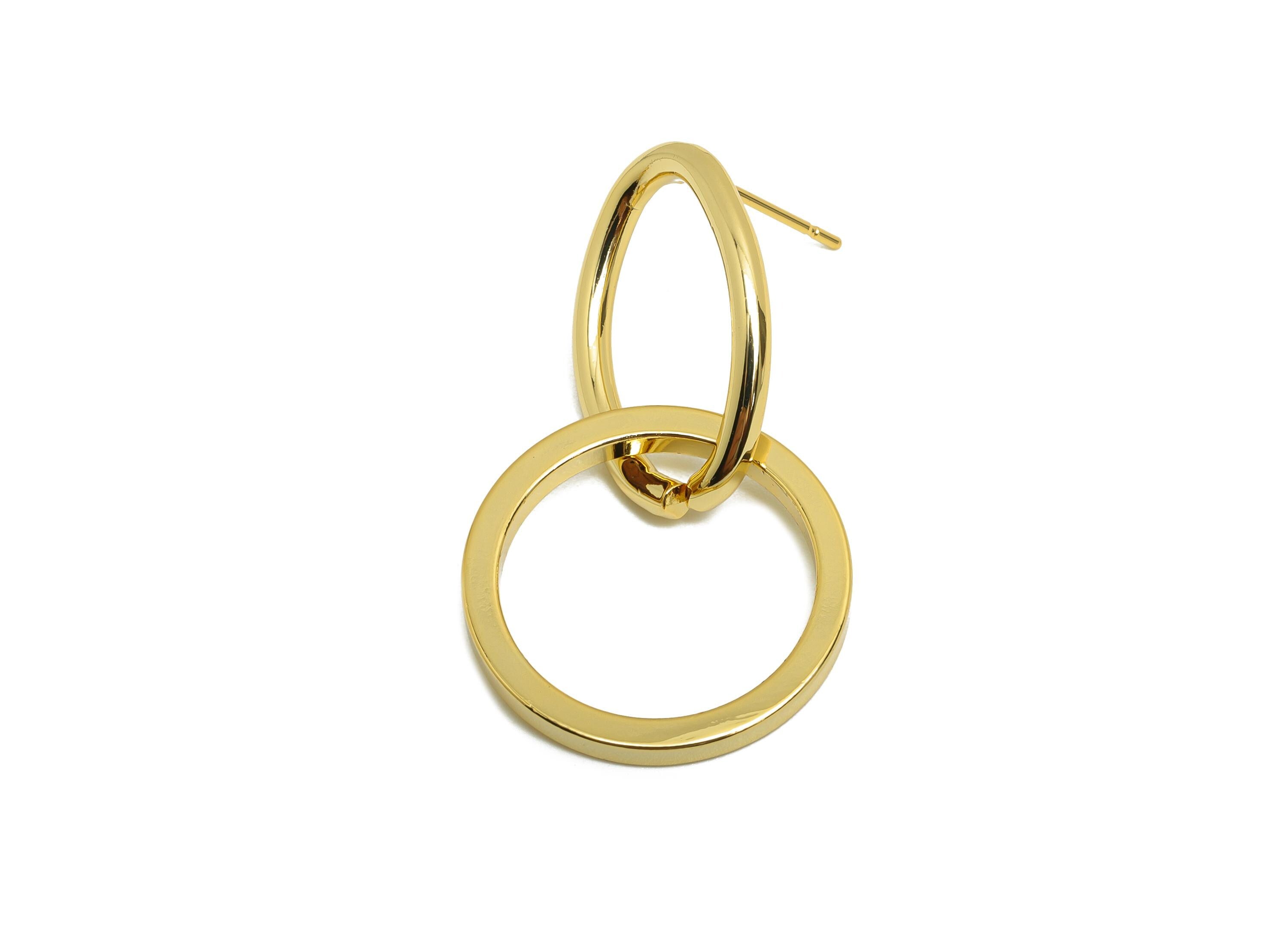 Brass Oval Dangle Earring - Circle Dangle Earring Post for Woman&#39;s - Gold Earring Stud - 18K Real Gold Plating - 34.6x20.03x2.05mm - RGP8719 - DOMEDBAZAAR