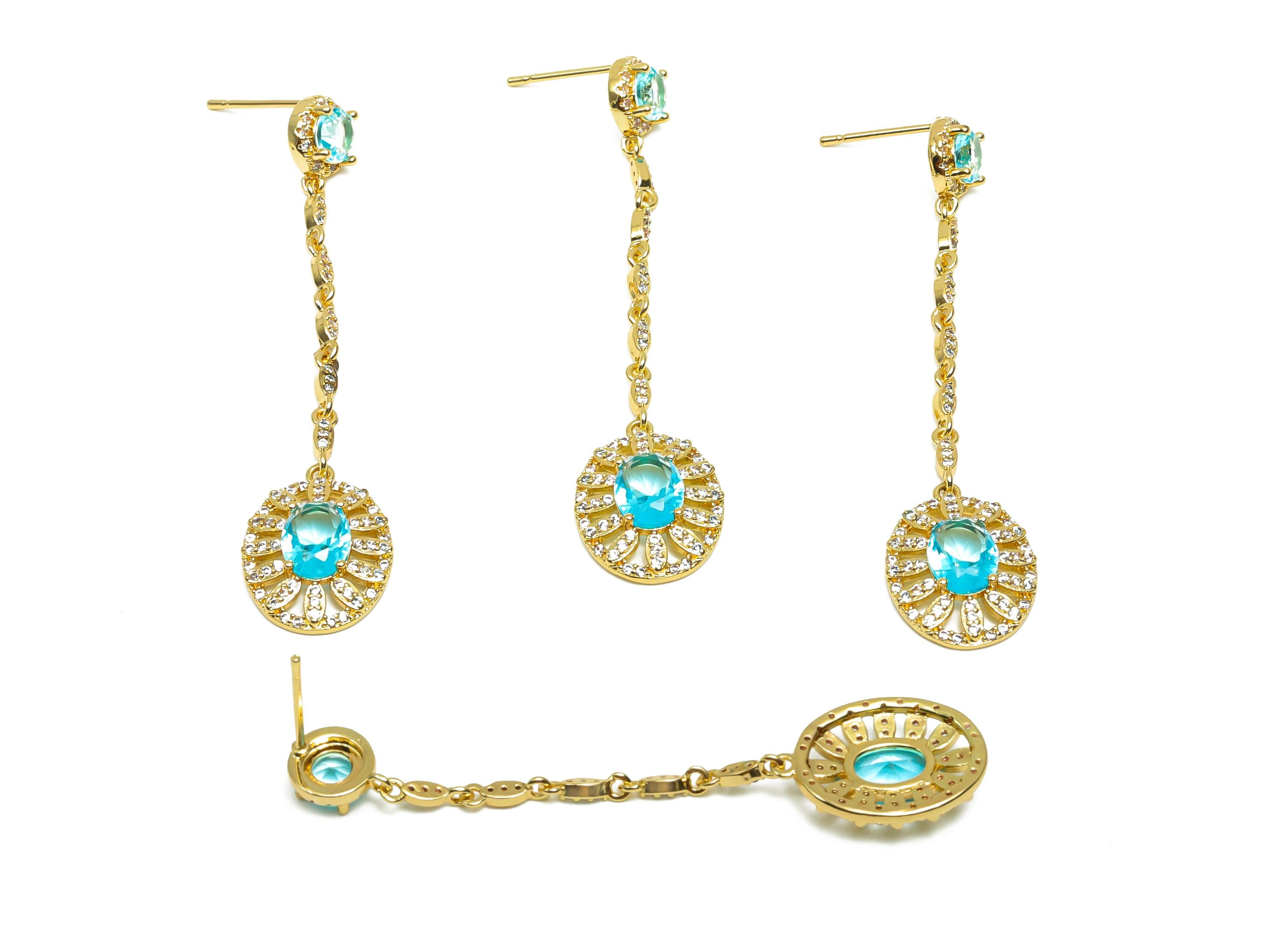 Brass CZ Dangle Earring Post - Brass Textured Oval Earring Post - Cubic Zircon Earring Post  - 18K Real Gold Plating - 56x13x4mm - RGP8188 - DOMEDBAZAAR