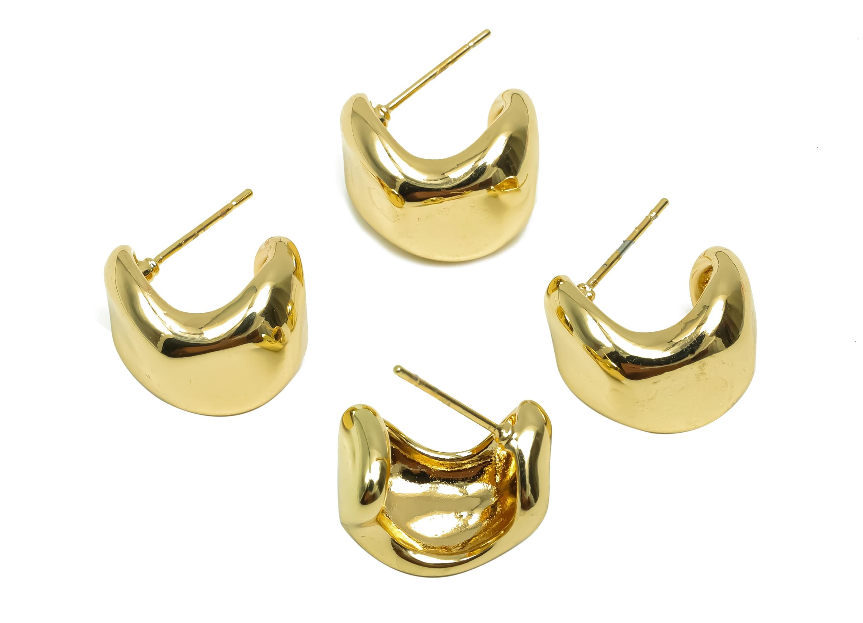 Brass Hoop Earring Post -  Brass Wide Hoop Earring Post - Brass Hoop C Earring Post - 18K Real Gold Plating - 19x16.7x11mm - RGP8353 - DOMEDBAZAAR