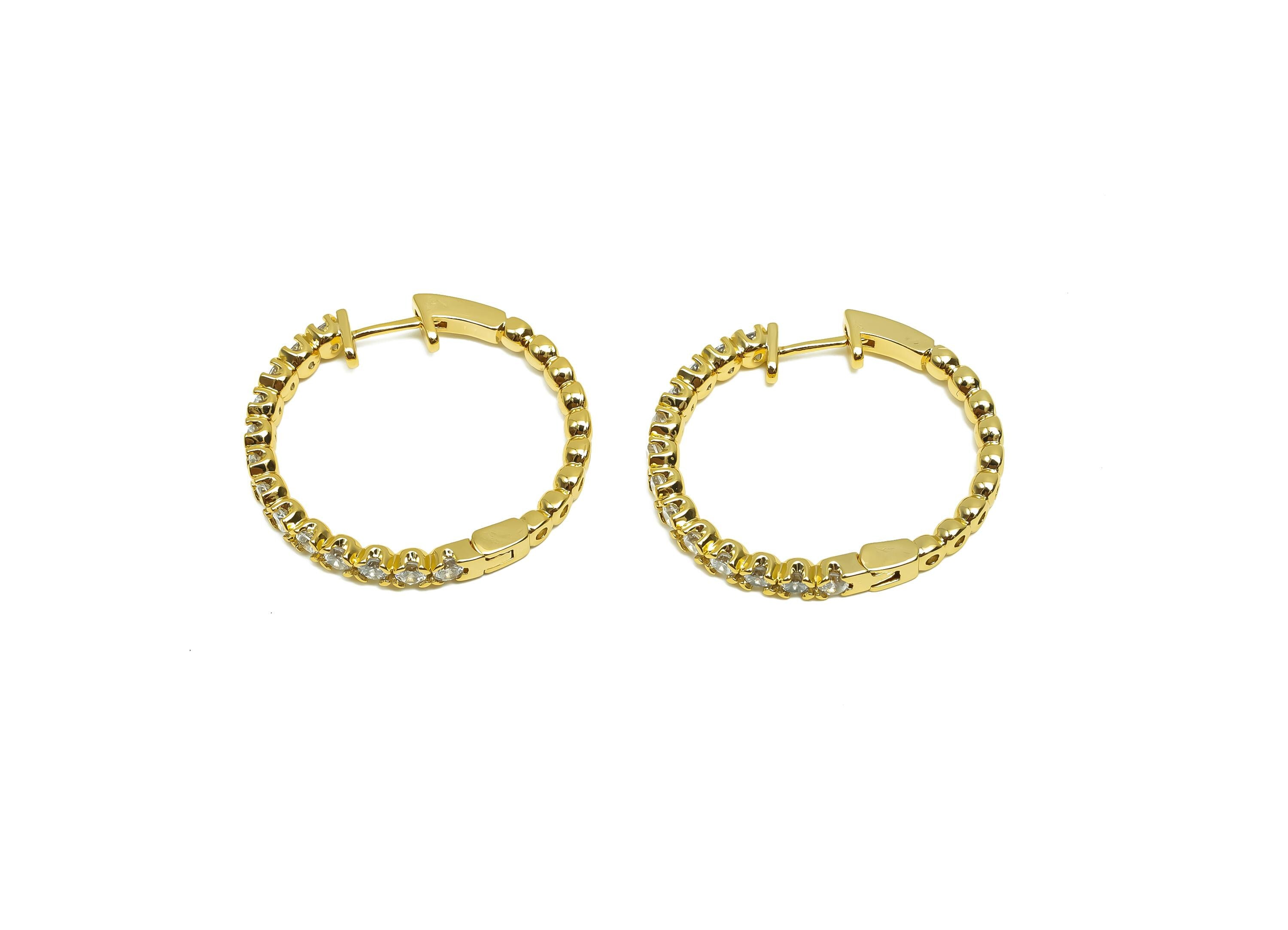Brass CZ Hoop Earring - Brass Round Huggie Hoop Earring - Cubic Zircon Clasp Hoop Earring - 18K Real Gold Plating - 27x30x3mm- RGP8323 - DOMEDBAZAAR