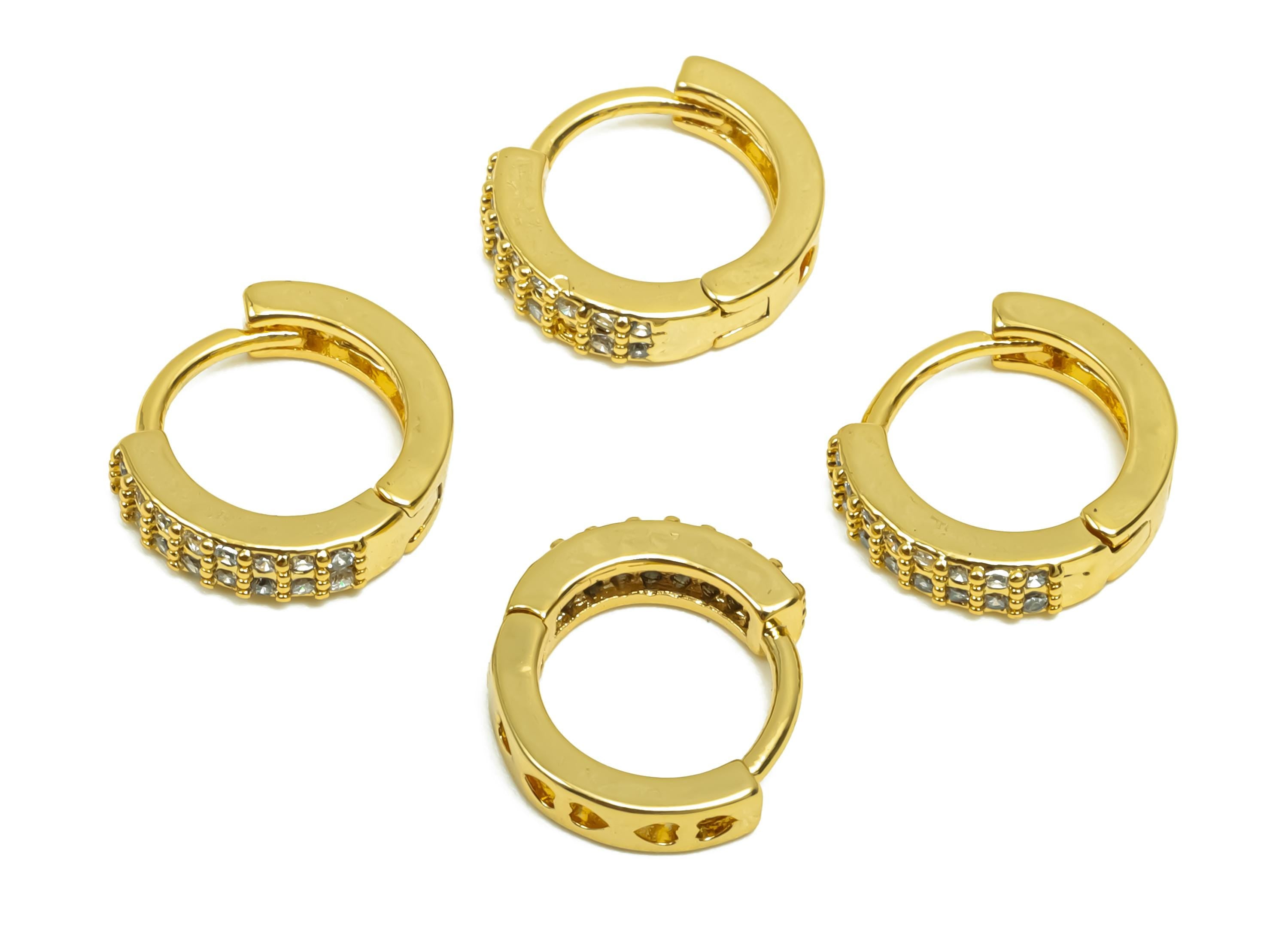 Brass CZ Hoop Earring - Brass Pattern Huggie Hoop Earring - Cubic Zircon Mini Hoop Earring - 18K Real Gold Plating - 10x11x2.6mm - RGP8333 - DOMEDBAZAAR
