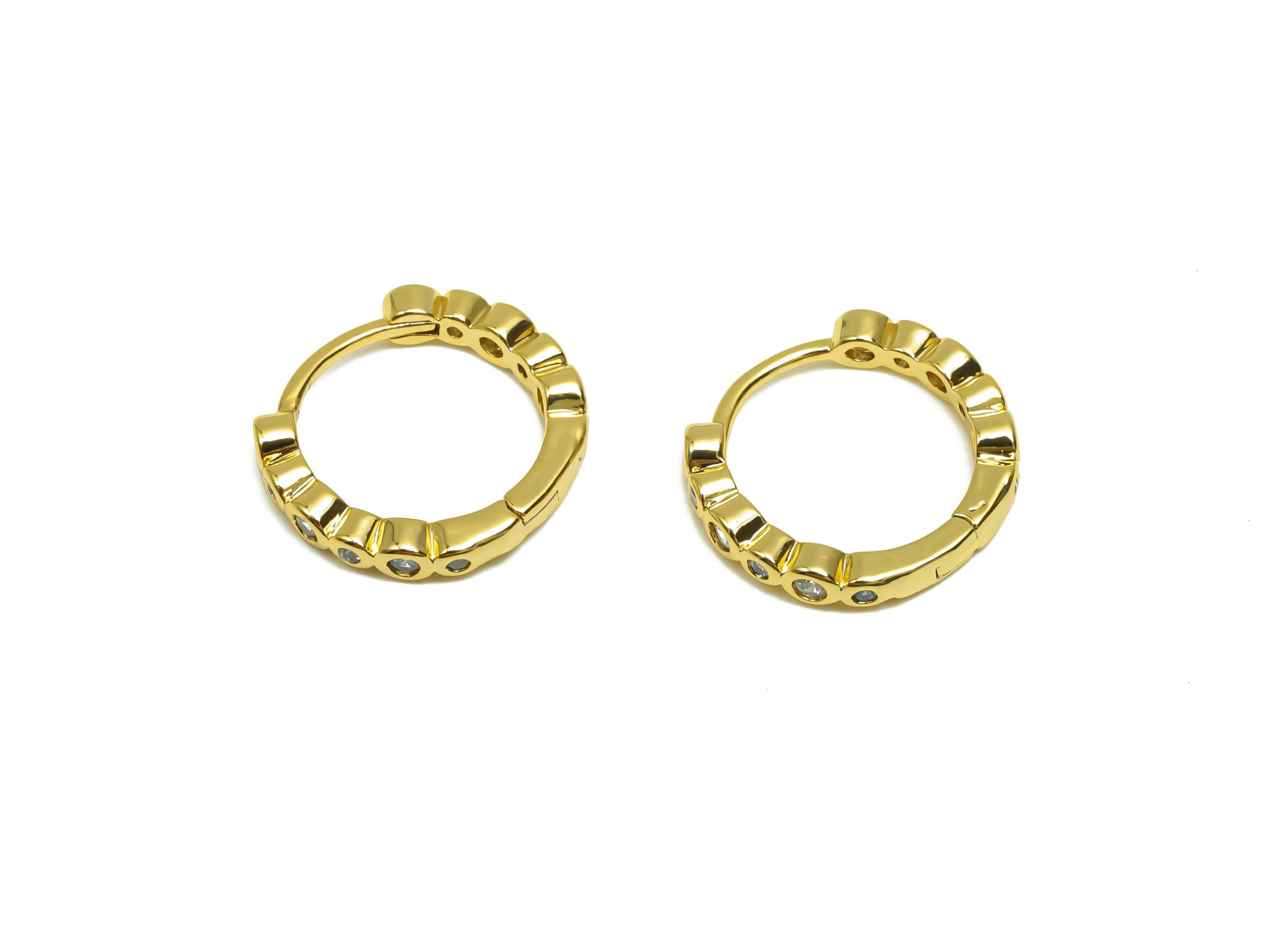 Brass CZ Hoop Earring - Brass Beaded Huggie Hoop Earring - Cubic Zircon Clasp Hoop Earring - 18K Real Gold Plating - 14.1x12x2mm - RGP8335 - DOMEDBAZAAR