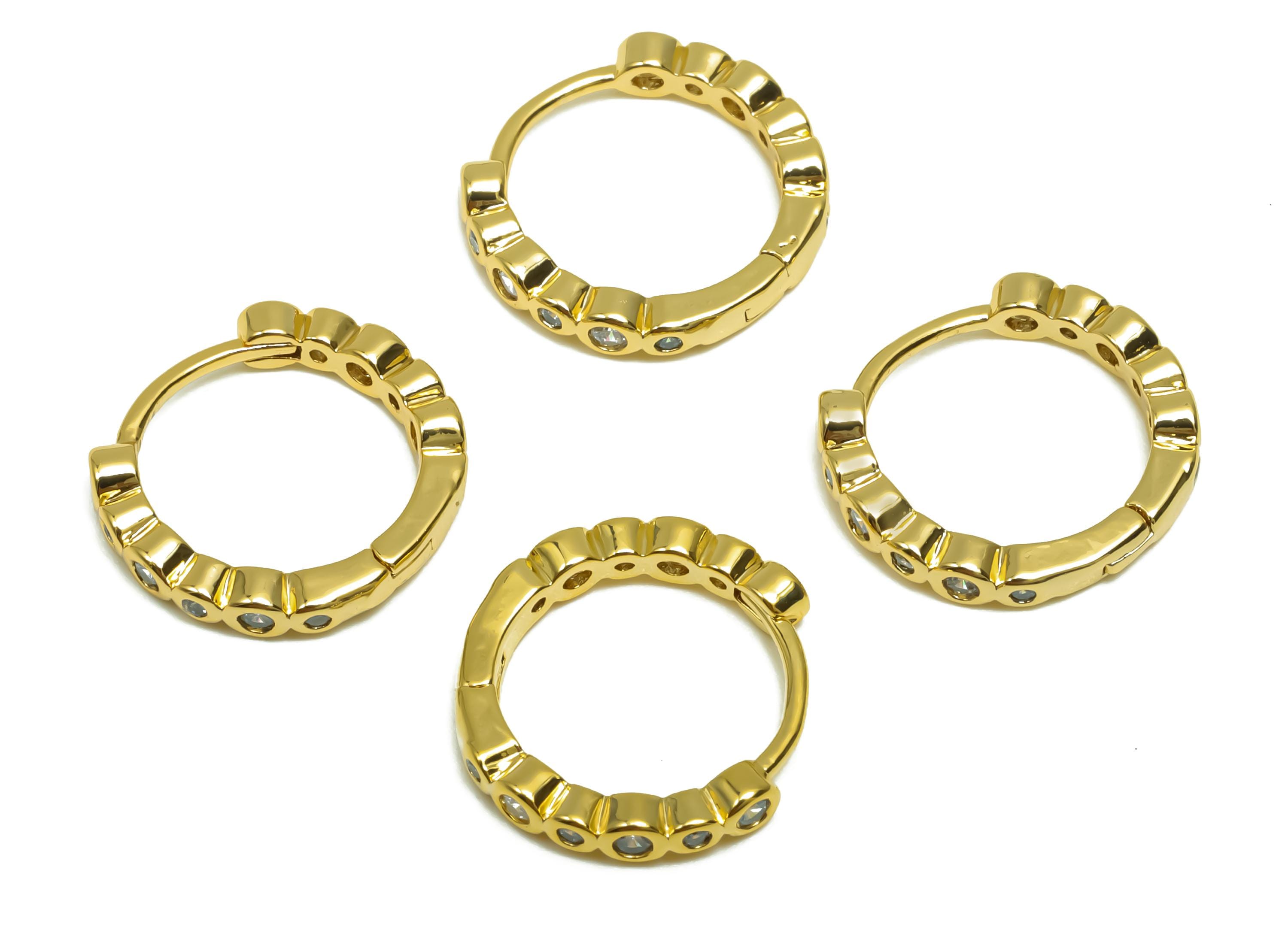 Brass CZ Hoop Earring - Brass Beaded Huggie Hoop Earring - Cubic Zircon Clasp Hoop Earring - 18K Real Gold Plating - 14.1x12x2mm - RGP8335 - DOMEDBAZAAR