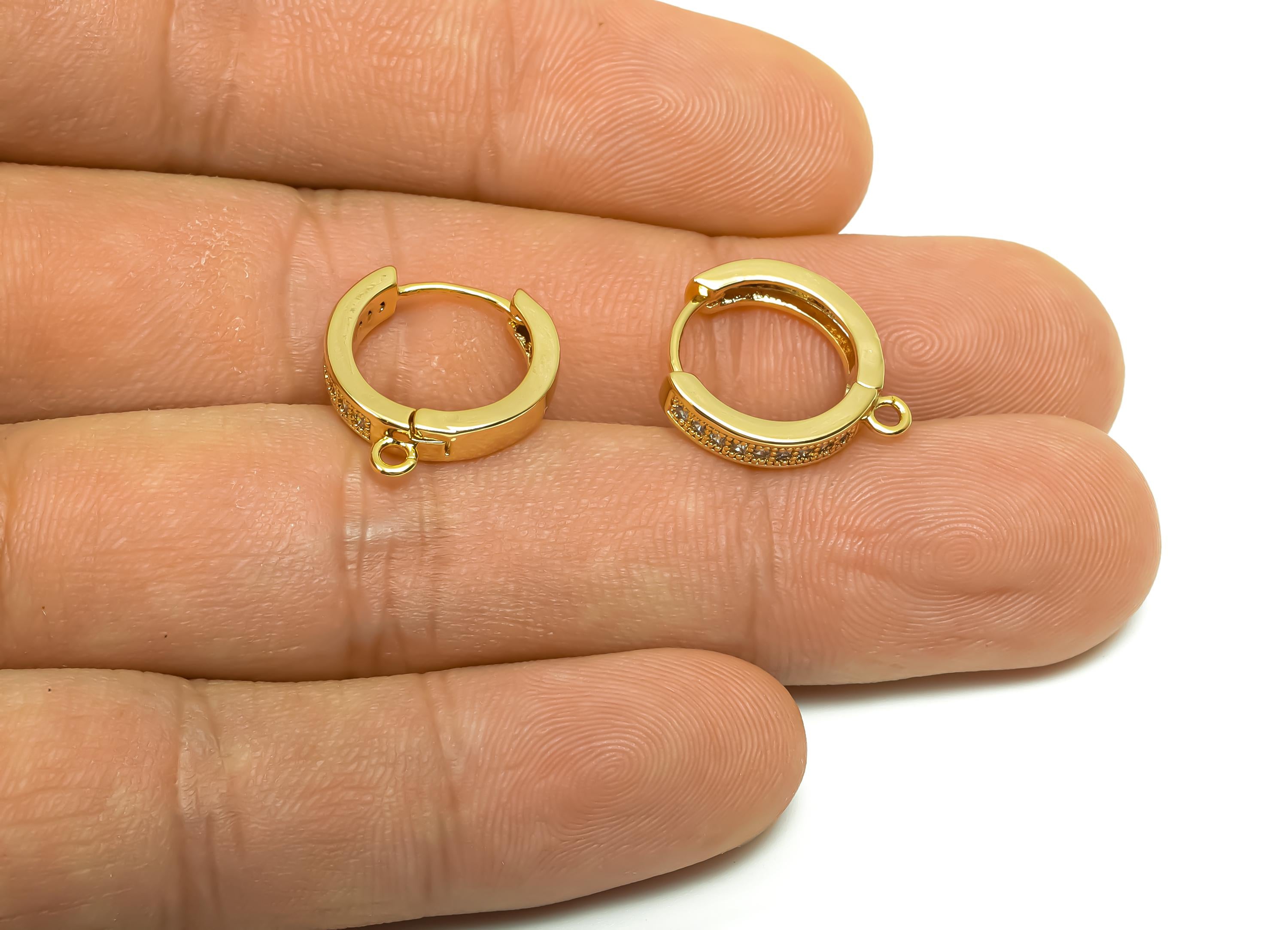 Brass CZ Hoop Earring - Brass Huggie Hoop Earring With Loop - Cubic Zircon Clasp Hoop Earring - 18K Real Gold Plating - 17x14x3mm - RGP8321 - DOMEDBAZAAR