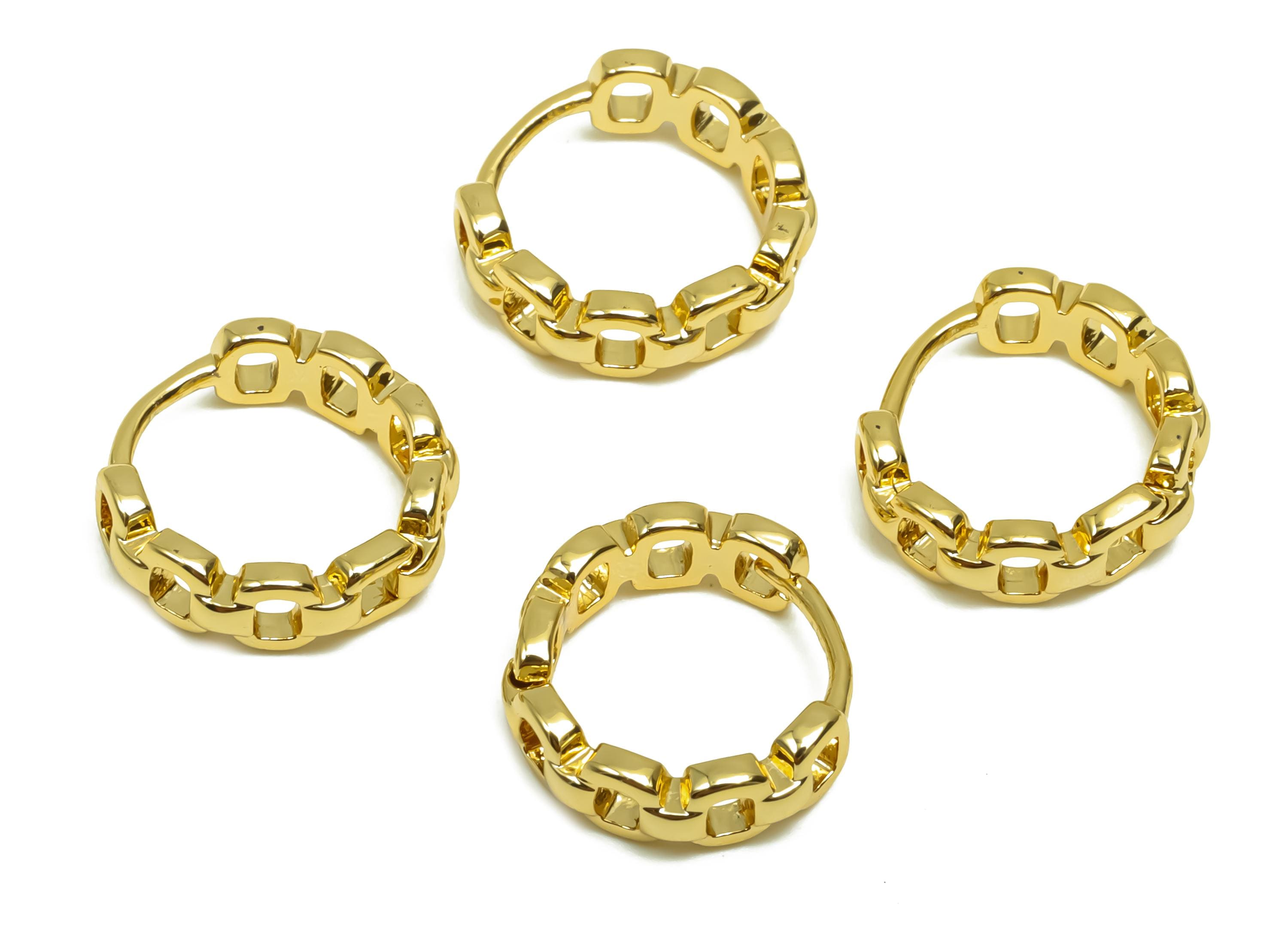 Brass Hoop Earring - Brass Chain Huggie Hoop Earring - Brass Chain Clasp Hoop Earring - 18K Real Gold Plating - 11.89x12.72x2.25mm -RGP8338 - DOMEDBAZAAR