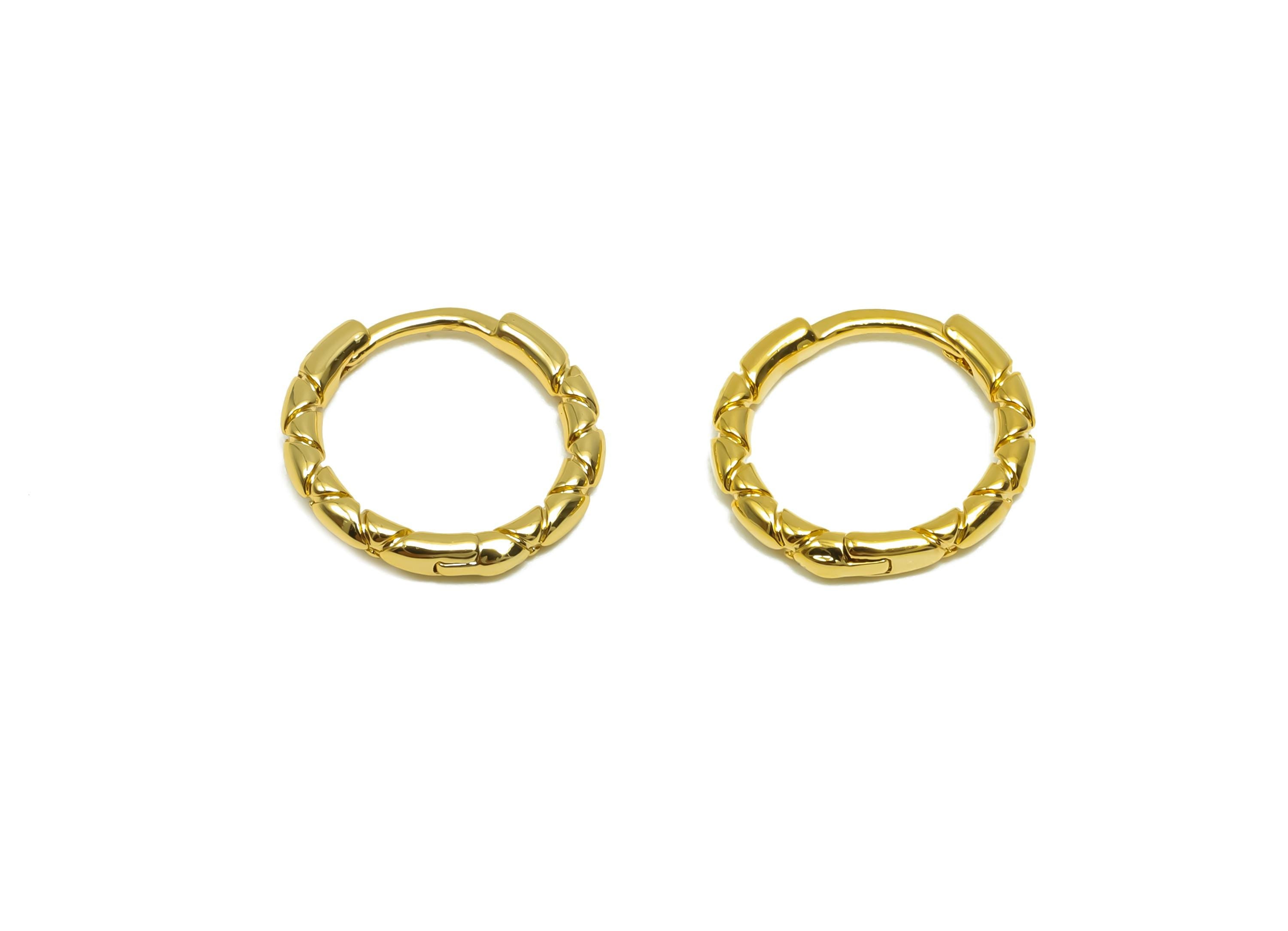 Brass Hoop Earring - Brass Textured Huggie Hoop Earring - Brass Mini Clasp Hoop Earring - 18K Real Gold Plating - 12.53x12.6x1.7mm - RGP8336 - DOMEDBAZAAR