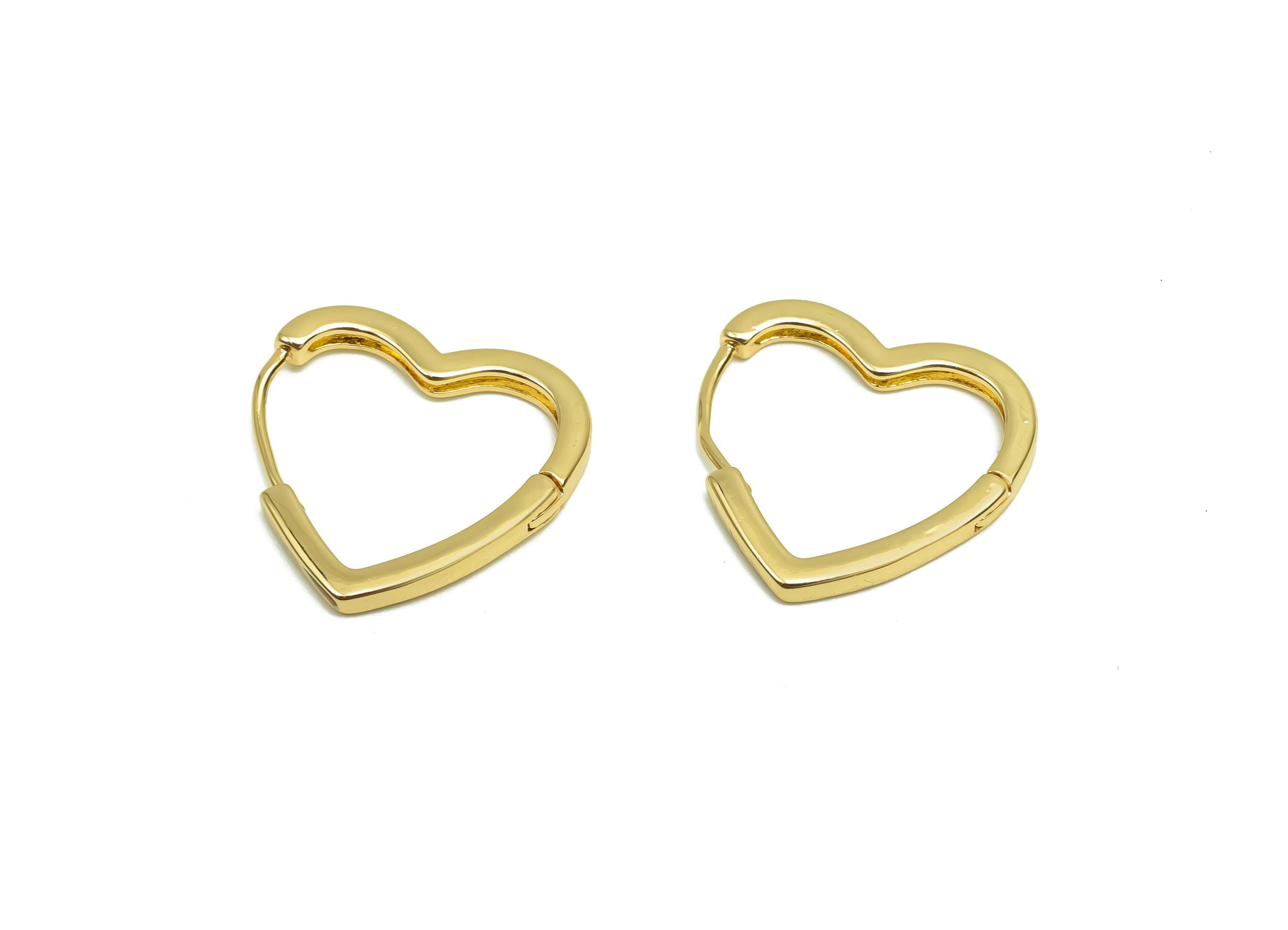 Brass Hoop Earring - Brass Heart Huggie Hoop Earring - Brass Heart Clasp Hoop Earring - 18K Real Gold Plating - 18x17.7x2.25mm - RGP8356 - DOMEDBAZAAR