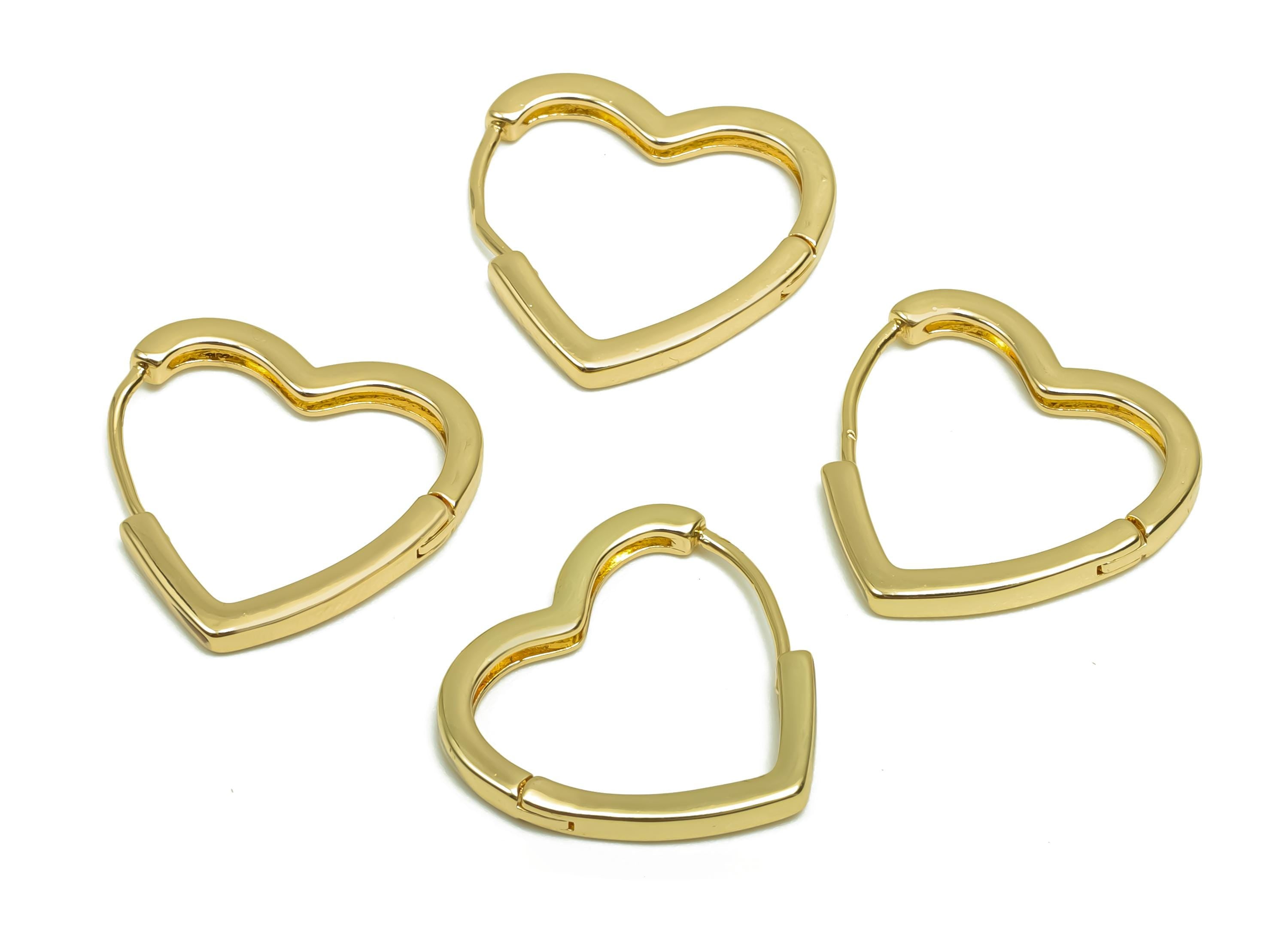 Brass Hoop Earring - Brass Heart Huggie Hoop Earring - Brass Heart Clasp Hoop Earring - 18K Real Gold Plating - 18x17.7x2.25mm - RGP8356 - DOMEDBAZAAR