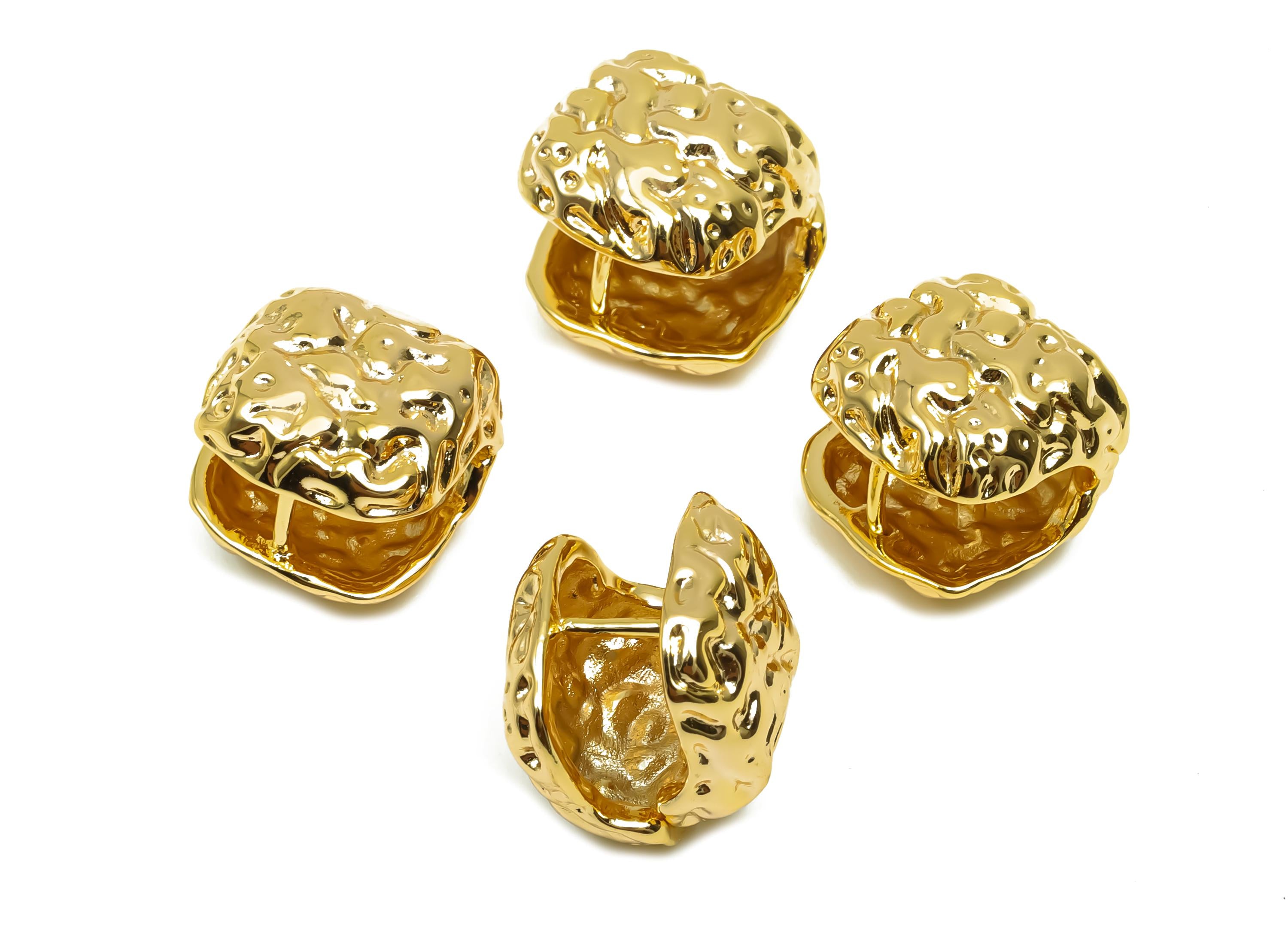 Brass Huggie Hoop Earring - Brass Textured Cube Earring - Brass Huggie Hoop Earring - 18K Real Gold Plating - 15.72x16.05x5.85mm - RGP8328 - DOMEDBAZAAR