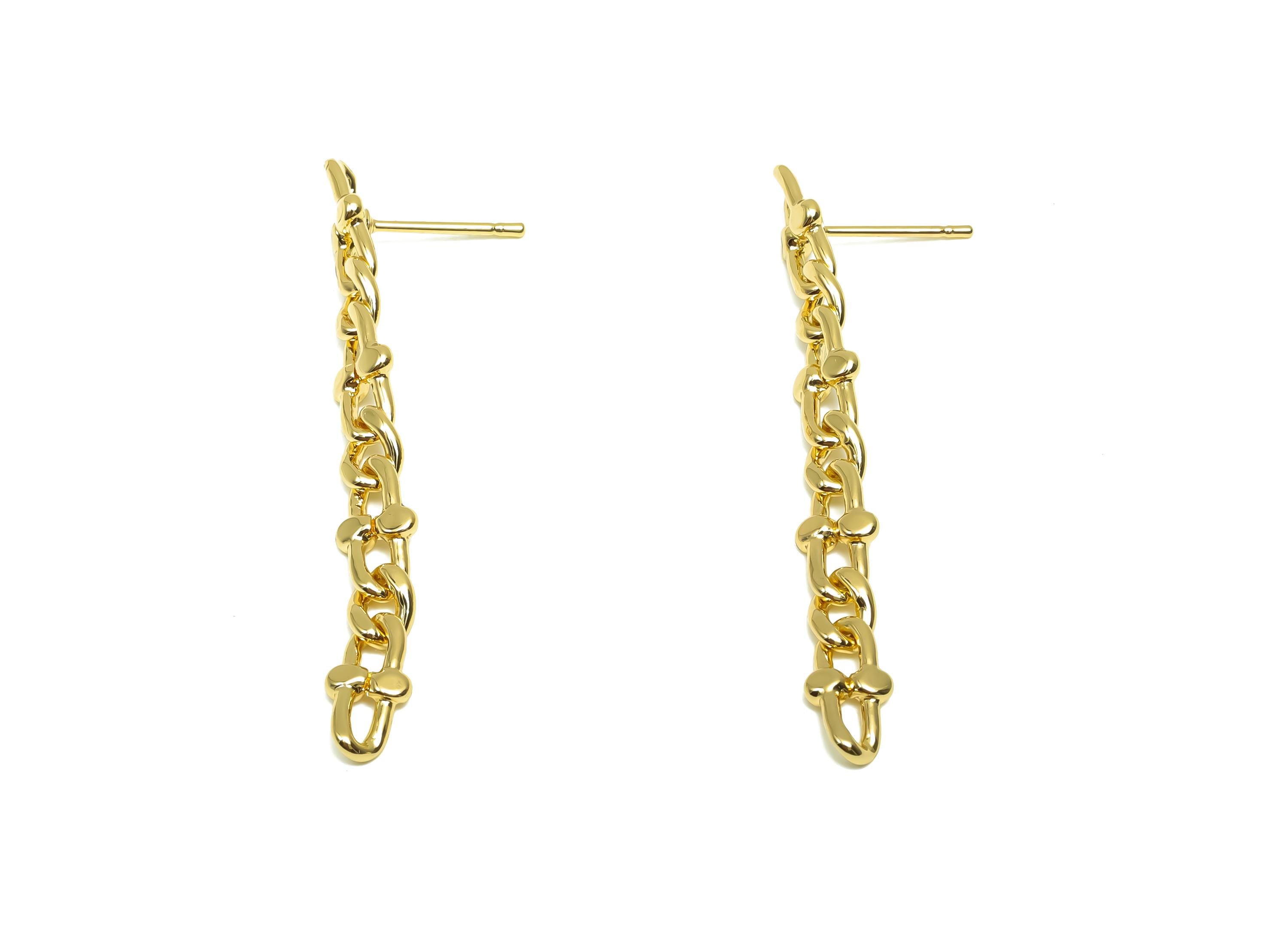 Brass Chain Earring Stud - Brass Tassel Earring Post - Brass Hammered Chain Earring Post - 18K Real Gold Plating - 45x5x1.63mm - RGP8341 - DOMEDBAZAAR