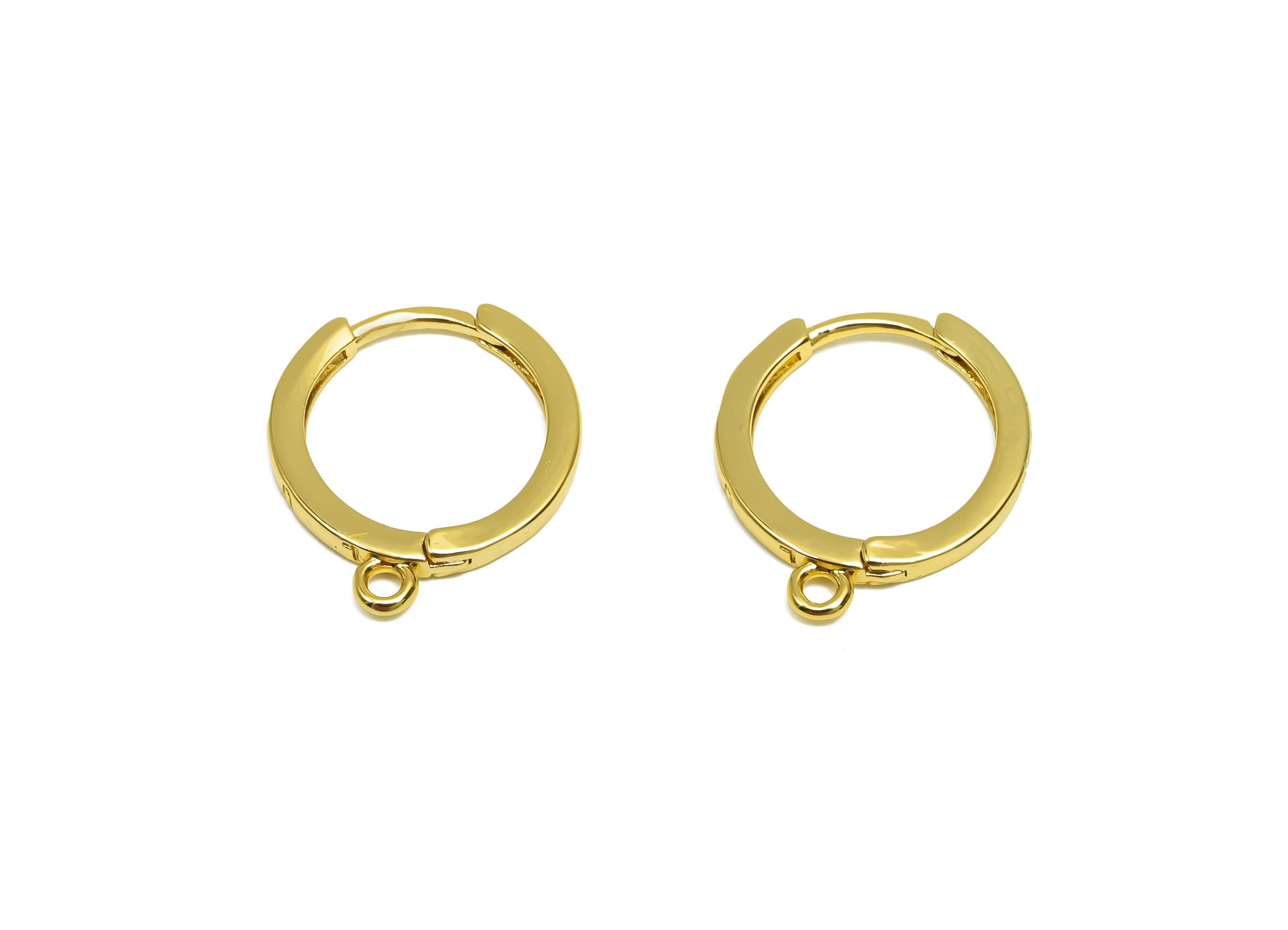 Brass  Hoop Earring - Brass Huggie Hoop Earring With Loop - Round Clasp Earring For Tassel - 18K Real Gold Plating - 16.68x14x1mm -RGP8320 - DOMEDBAZAAR