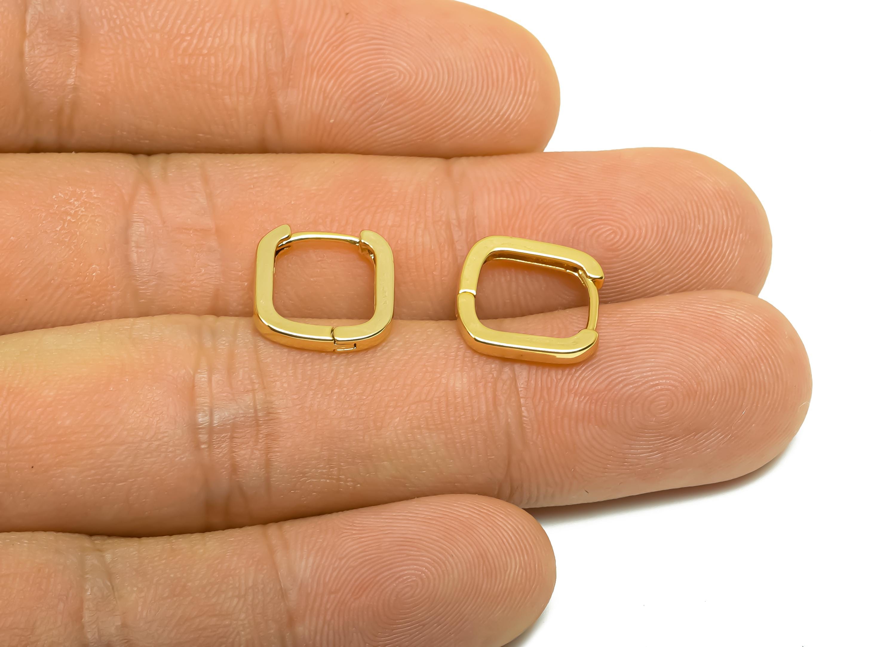 Brass Square Hoop Earring - Brass Huggie Hoop Earring - Geometry Clasp Earring For Tassel - 18K Real Gold Plating - 12.17x11.97x1mm -RGP8332 - DOMEDBAZAAR