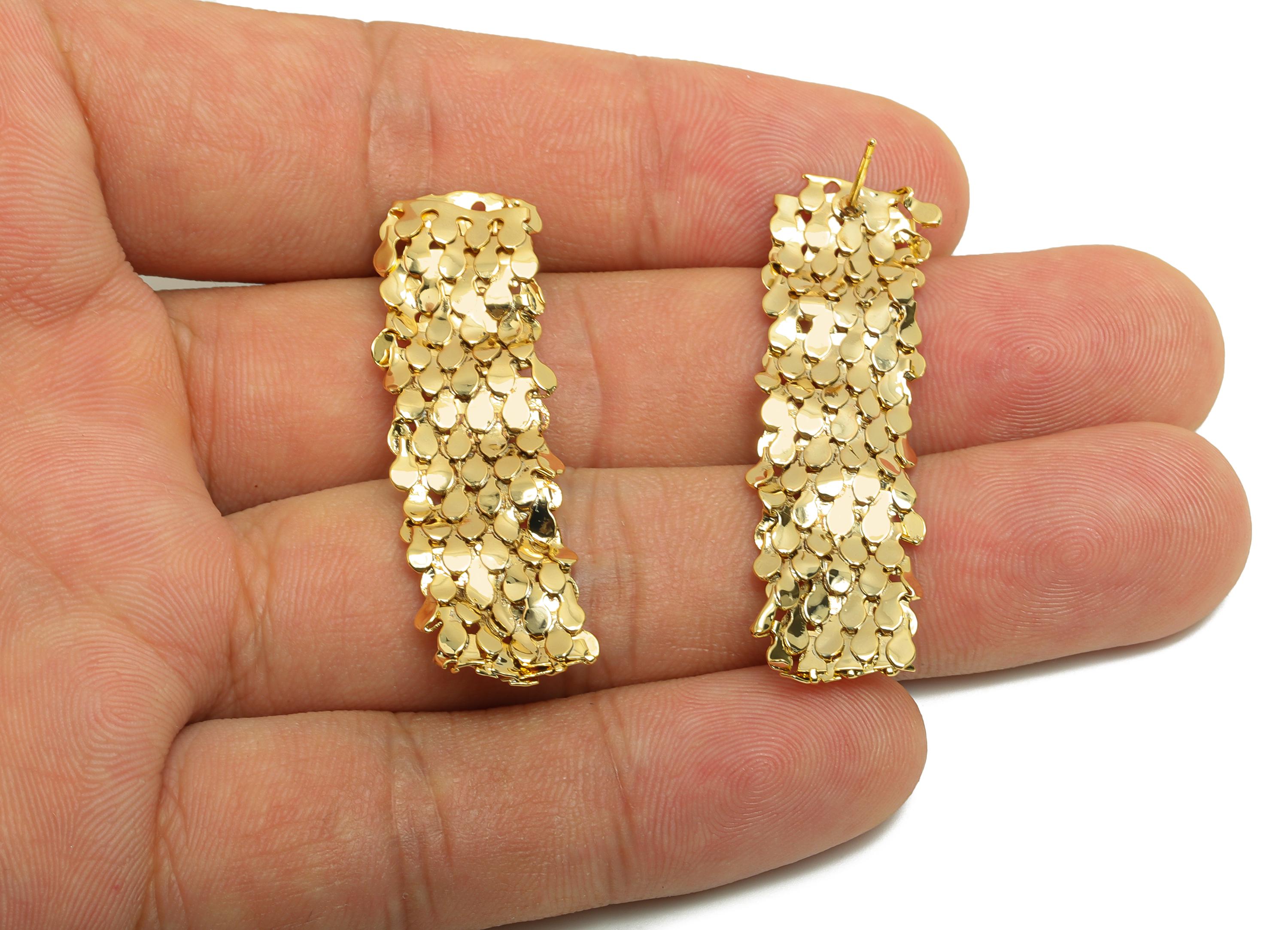 Brass Rectangle Earring Stud - Gold Earring Post for Woman&#39;s - Wave Rectangle Earring - 18K Real Gold Plating - 43.4x13.1x1.8mm - RGP8730 - DOMEDBAZAAR