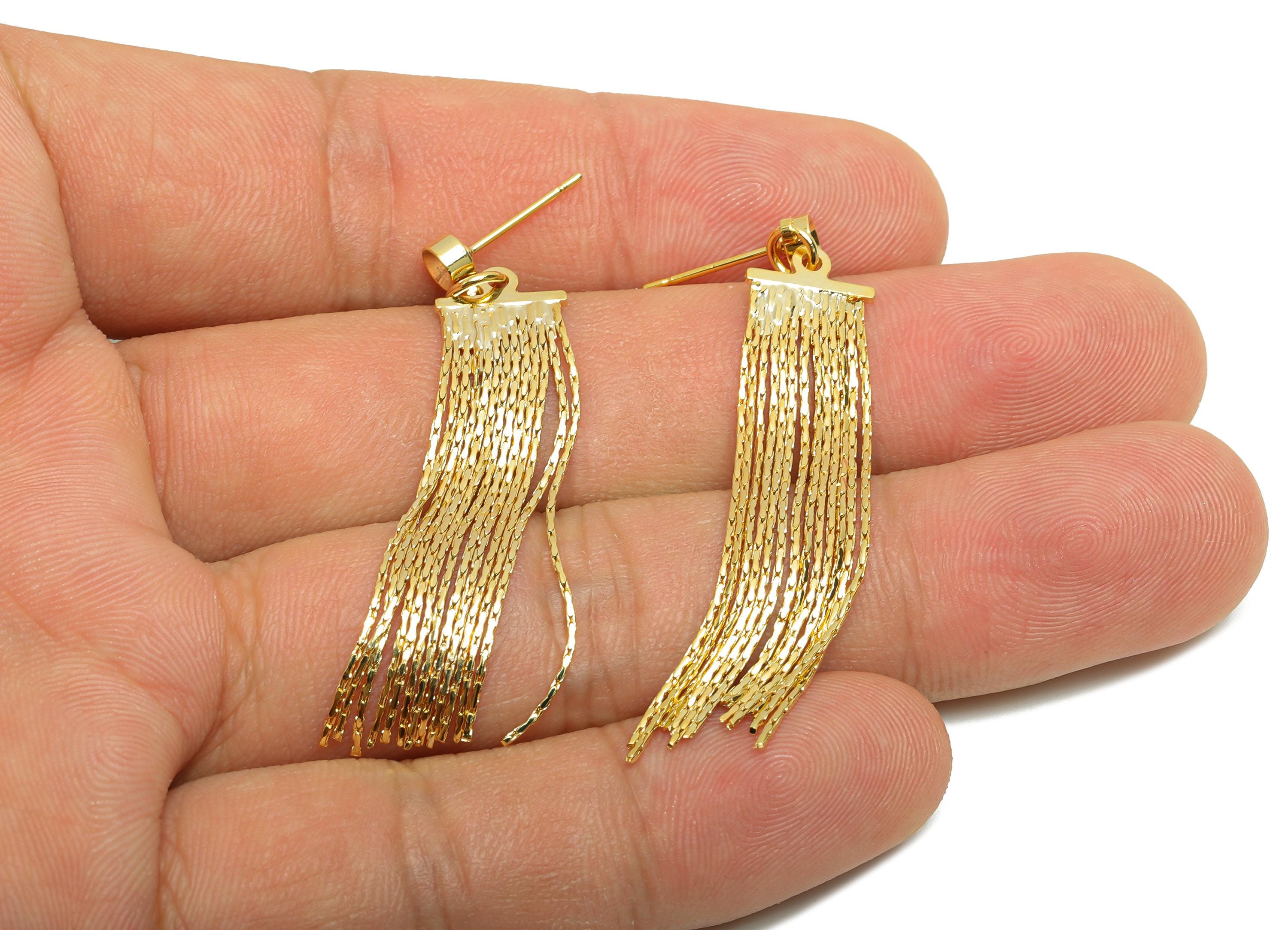 Brass Dangle Tassel Earring - Gold Round Earring Setting for Girl&#39;s - Snake Chian Earring - 18K Real Gold Plating - 44x9.7x0.67mm - RGP8731 - DOMEDBAZAAR