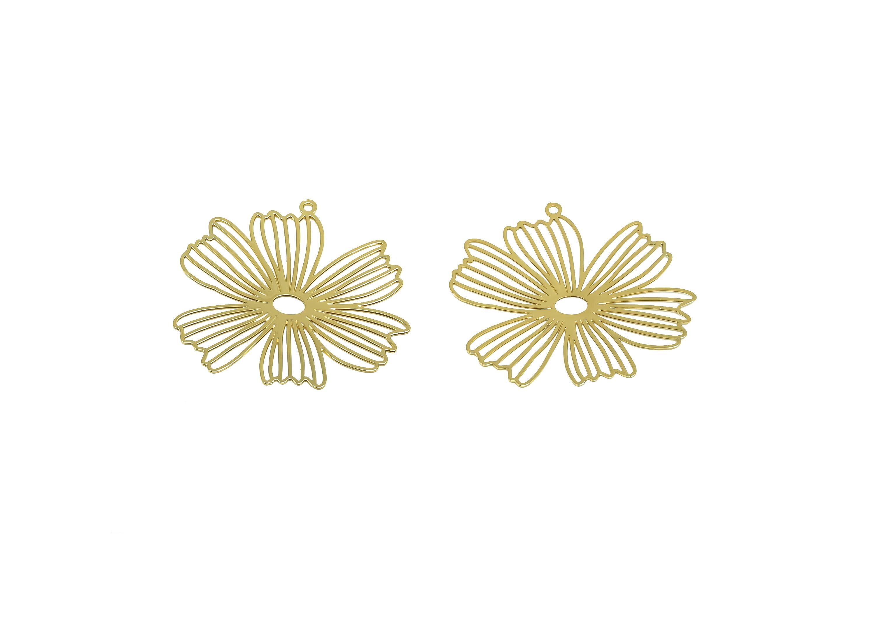 Brass Daisy Earring Charm  - Brass Hollow Flower Earring Charm - Brass Gold Botanical Charm - 18K Real Gold Plating - 33x31x0.36mm - RGP8342 - DOMEDBAZAAR