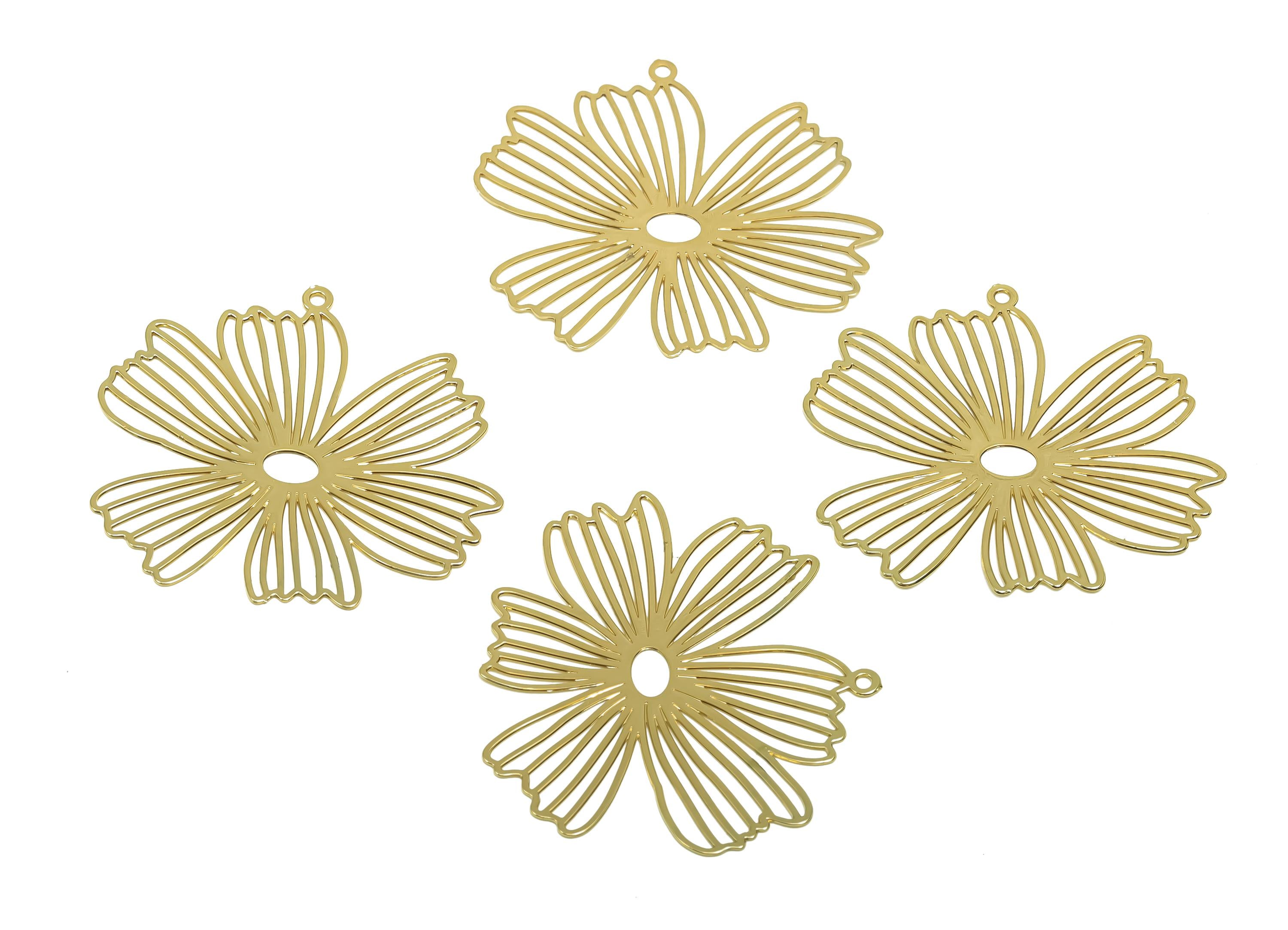 Brass Daisy Earring Charm  - Brass Hollow Flower Earring Charm - Brass Gold Botanical Charm - 18K Real Gold Plating - 33x31x0.36mm - RGP8342 - DOMEDBAZAAR