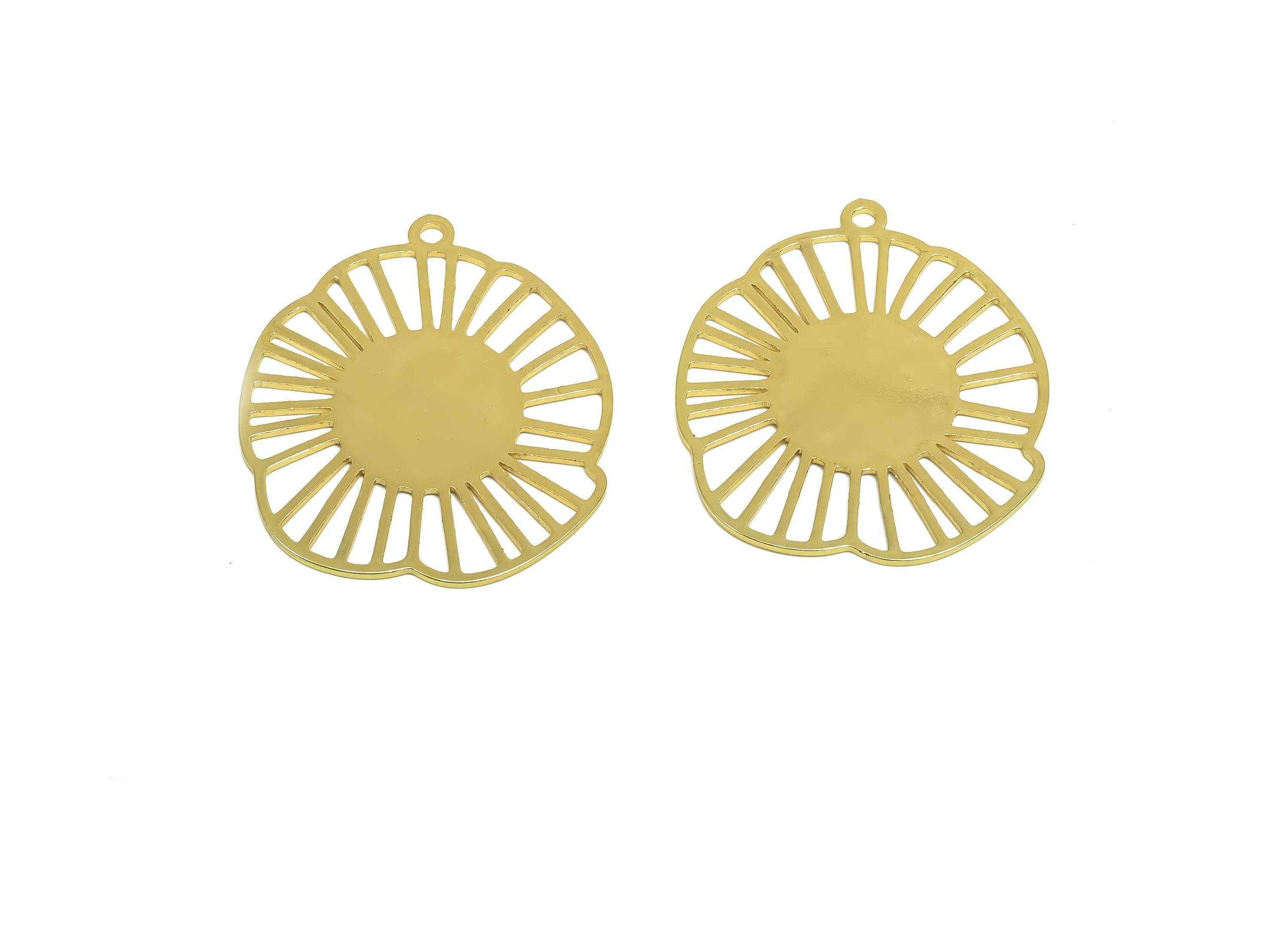 Brass Leaf Earring Charm  - Brass Lotus Leaf Earring Charm - Brass Botanical Pendant - 18K Real Gold Plating - 35x30x0.84mm - RGP8346 - DOMEDBAZAAR