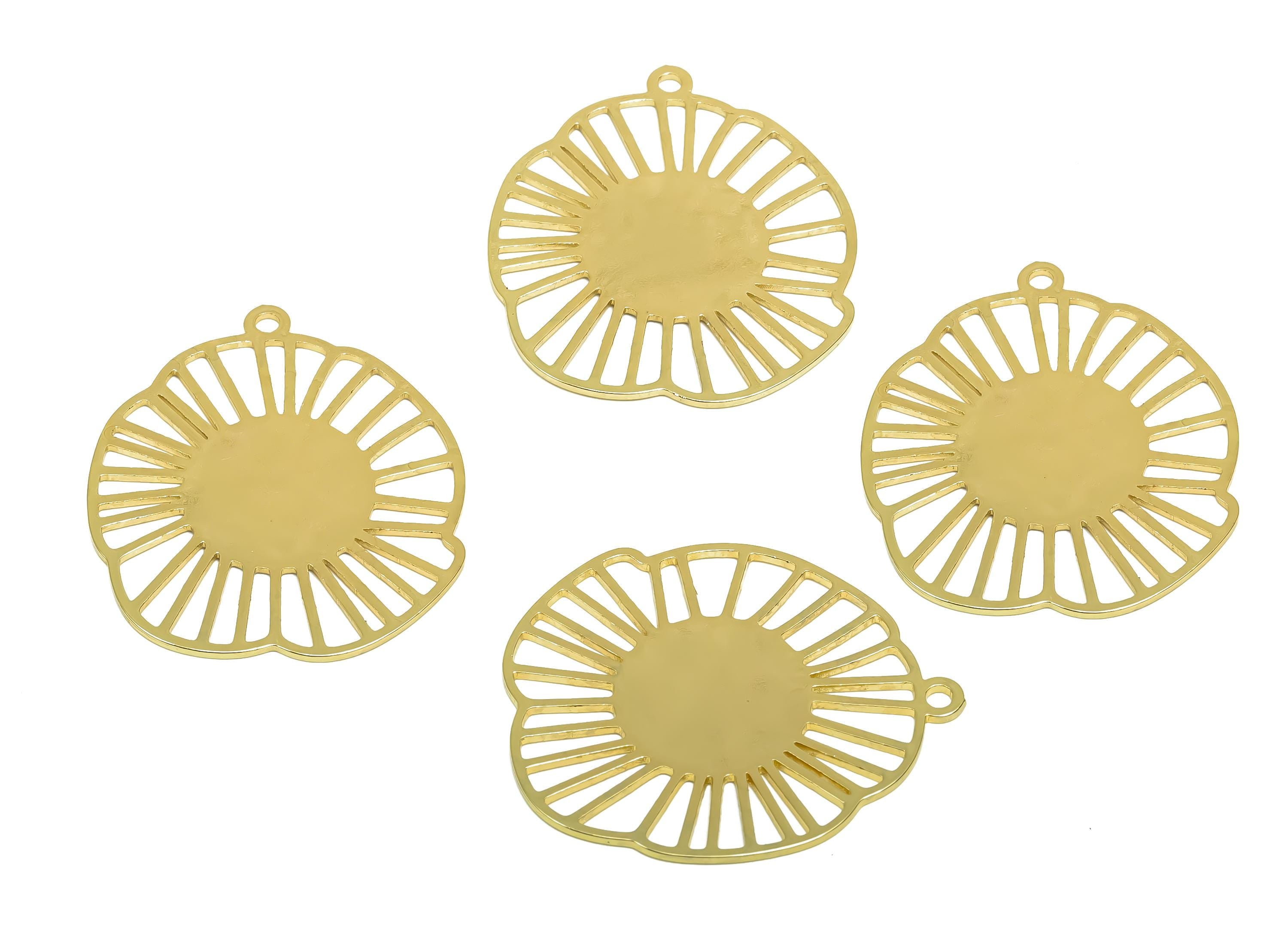 Brass Leaf Earring Charm  - Brass Lotus Leaf Earring Charm - Brass Botanical Pendant - 18K Real Gold Plating - 35x30x0.84mm - RGP8346 - DOMEDBAZAAR