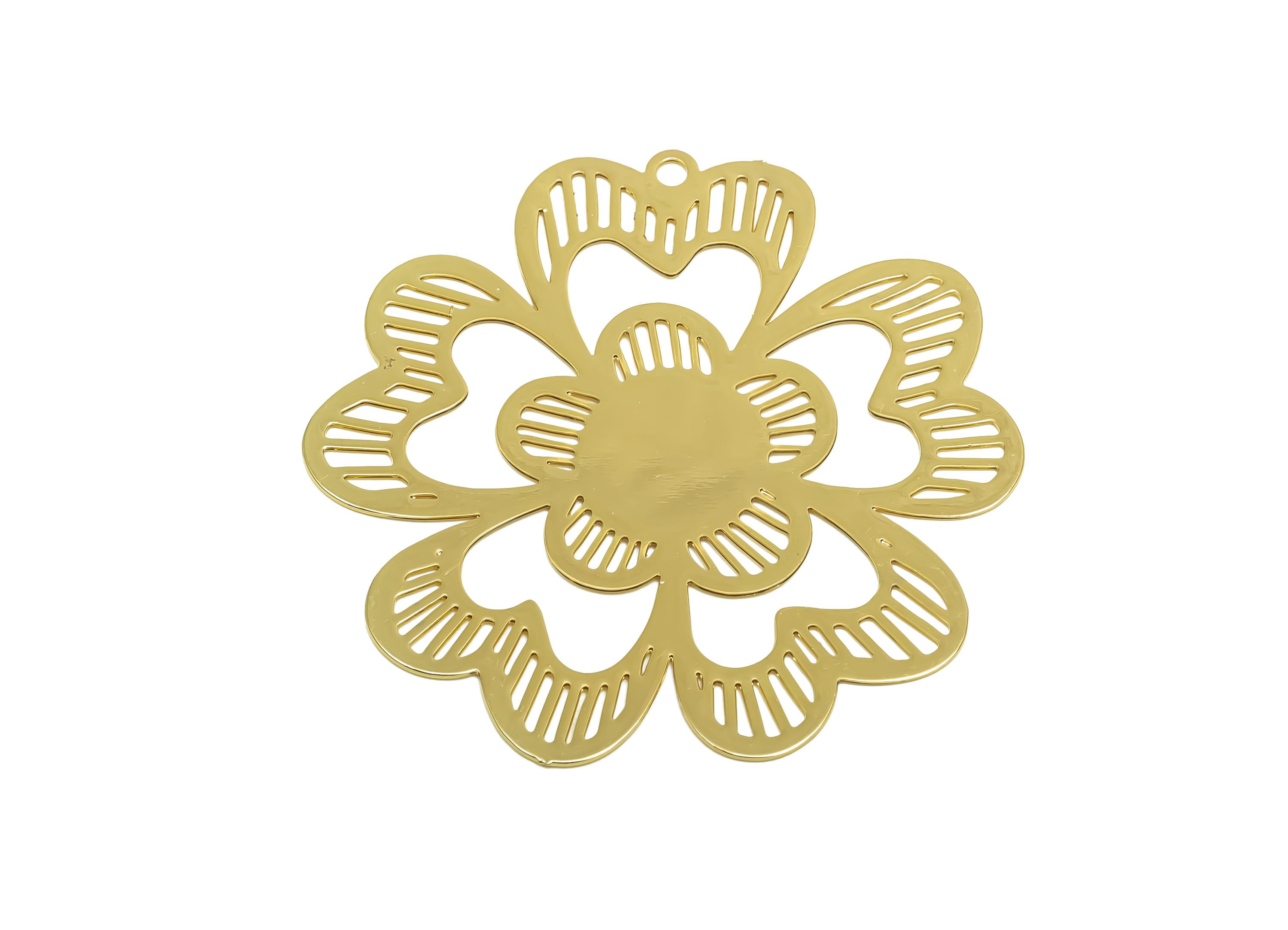 Brass Pattern Earring Charm  - Brass Hollow Flower Earring Charm - Brass Botanical Charm - 18K Real Gold Plating - 38x38x0.35mm - RGP8347 - DOMEDBAZAAR