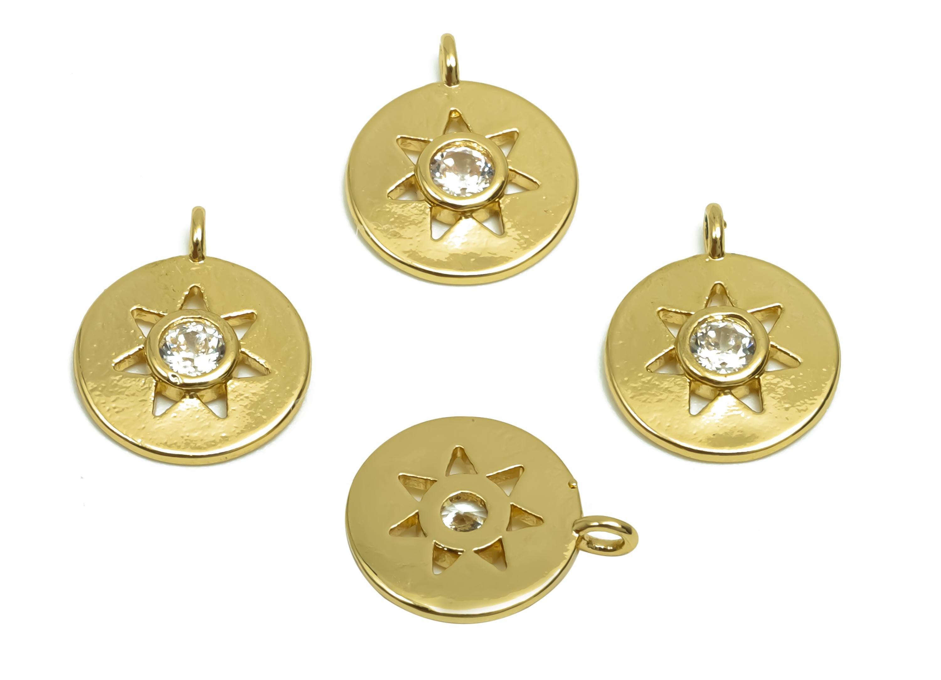 Brass Mini Star Charms - Brass Round Bracelet Charms - CZ Triangle Pendant Cubic Zircon - 18K Real Gold Plating - 12.3x10x1.75mm - RGP8354 - DOMEDBAZAAR