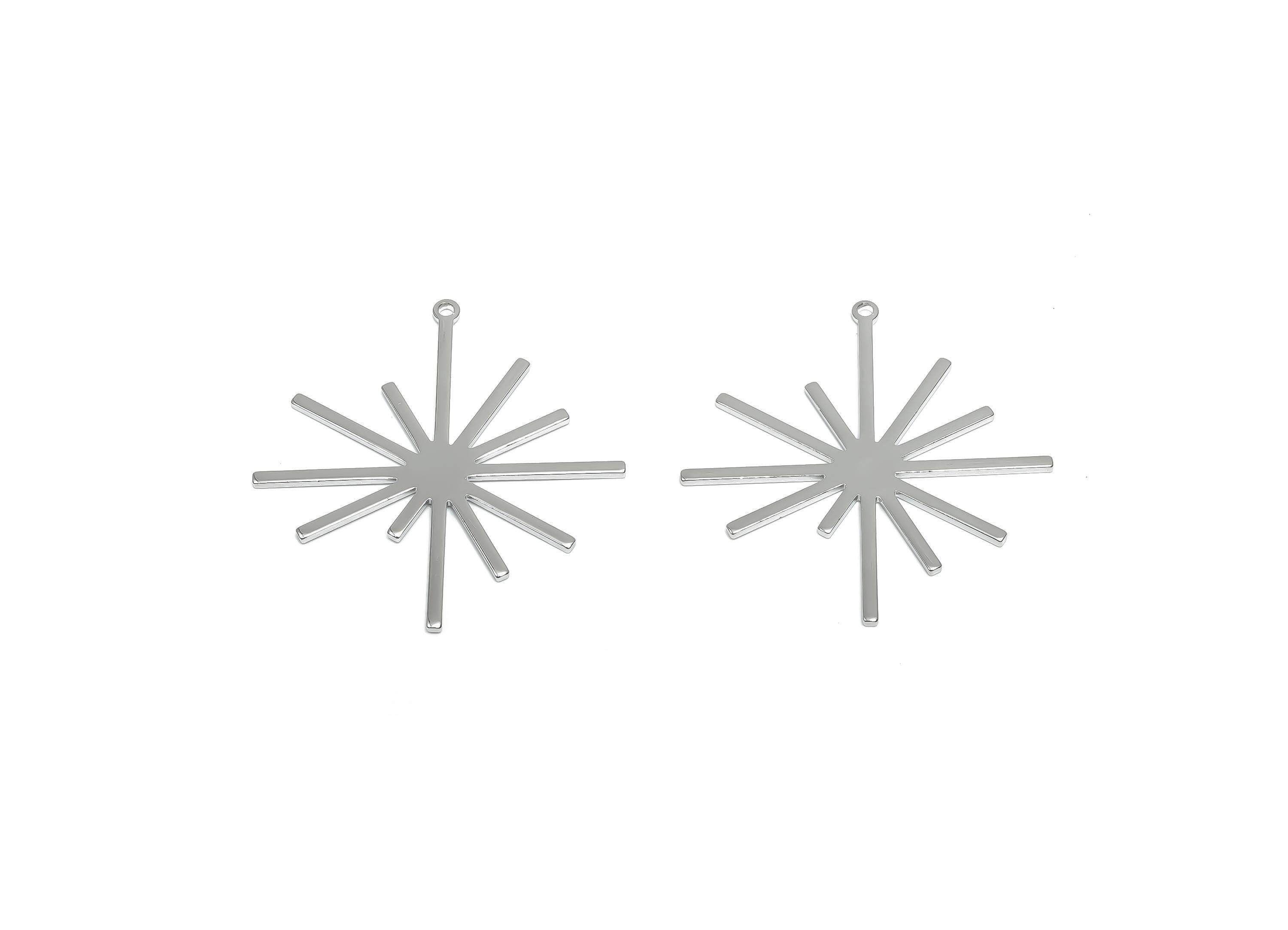 Brass Star Earring Charms - Brass Sun Earring Charm - Brass Sun Earring Charm - 18K Real White Gold Plating - 40x38.2x1.05mm - RGP8351 - DOMEDBAZAAR