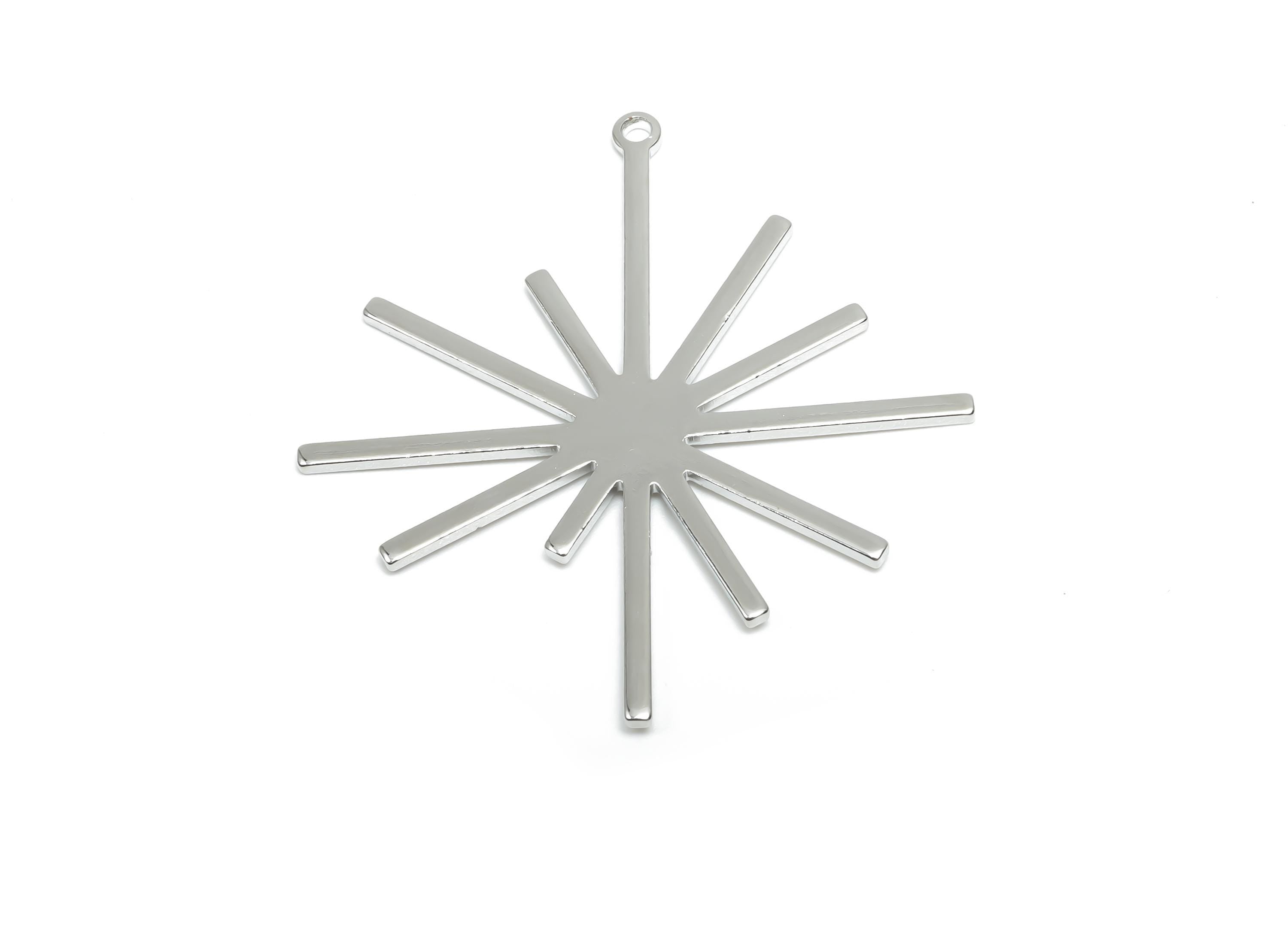 Brass Star Earring Charms - Brass Sun Earring Charm - Brass Sun Earring Charm - 18K Real White Gold Plating - 40x38.2x1.05mm - RGP8351 - DOMEDBAZAAR