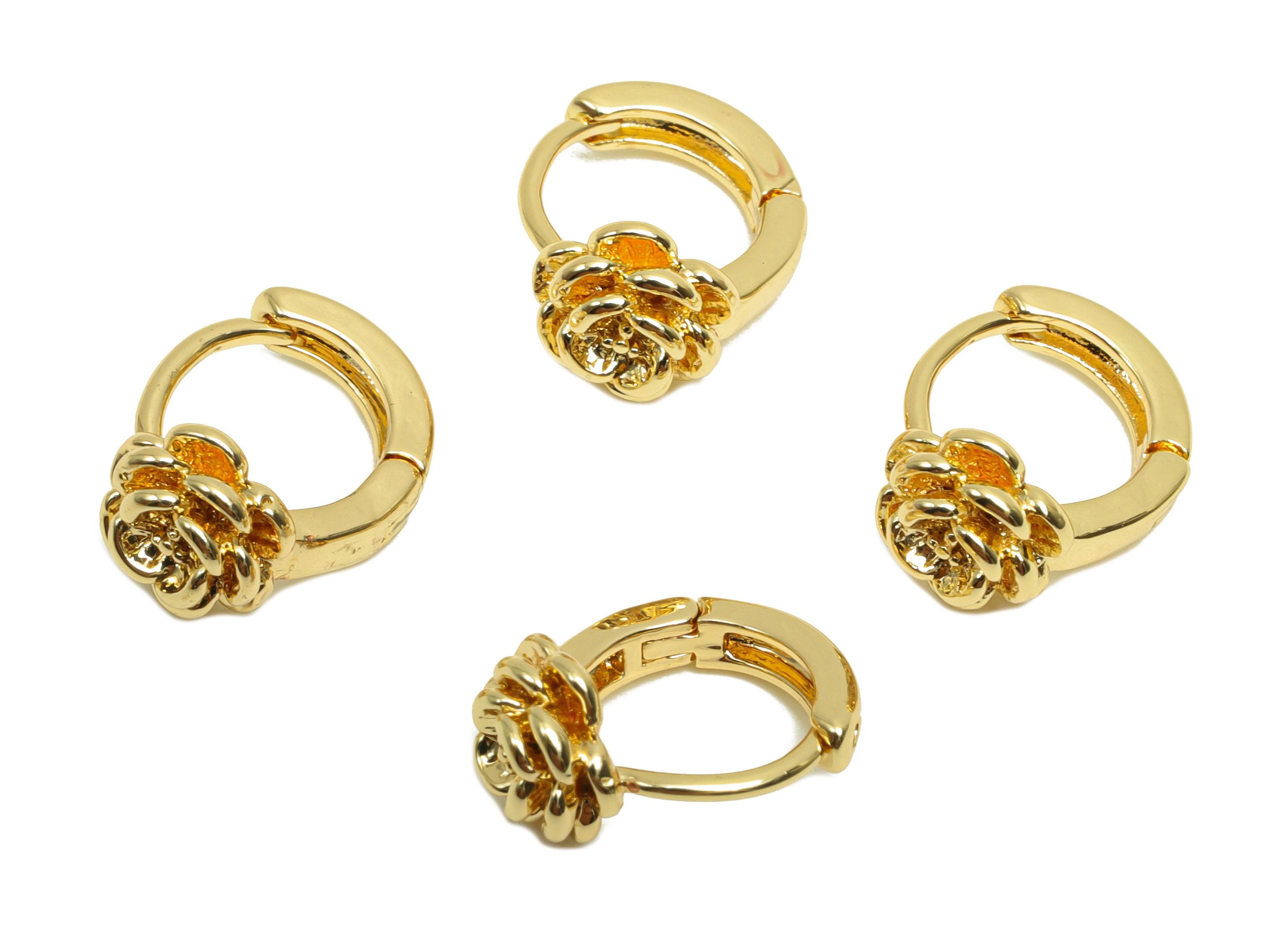 Brass Rose Hoop Earring - Brass Flower Huggie Hoop Earring - Brass Hoop Earring - 18K Real Gold Plating - 11.8x9.32x5.7mm - RGP8202 - DOMEDBAZAAR