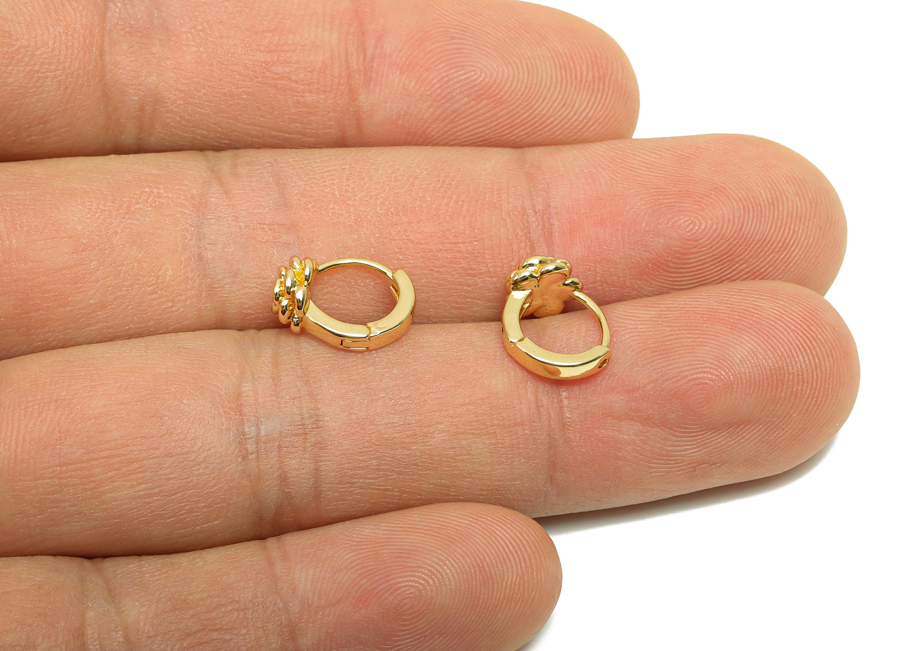 Brass Rose Hoop Earring - Brass Flower Huggie Hoop Earring - Brass Hoop Earring - 18K Real Gold Plating - 11.8x9.32x5.7mm - RGP8202 - DOMEDBAZAAR
