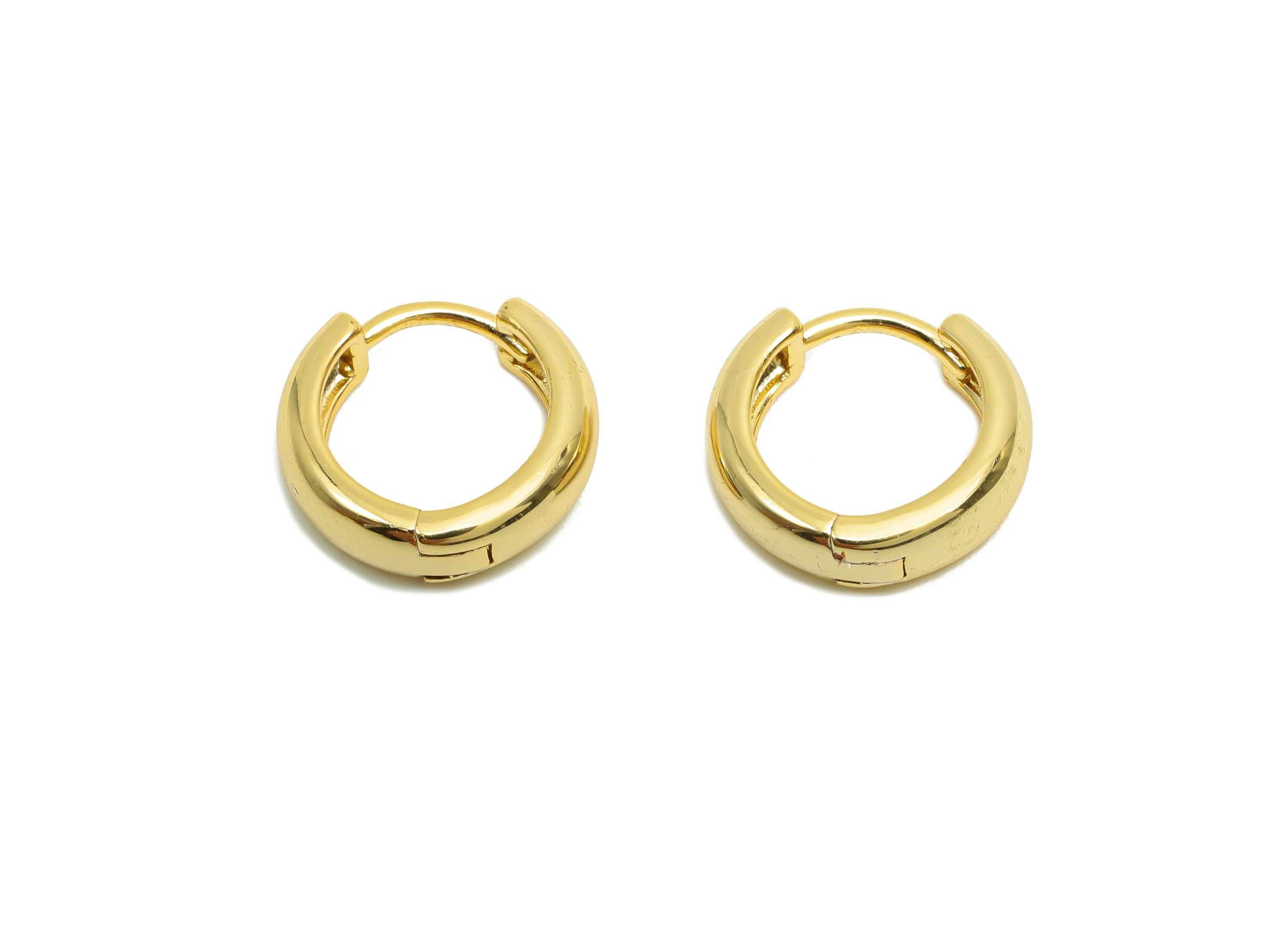 Brass Hoop Earring - Brass Round Huggie Hoop Earring - Brass Thick Clasp Hoop Earring - 18K Real Gold Plating - 13.78x13.13x3.96mm - RGP8208 - DOMEDBAZAAR