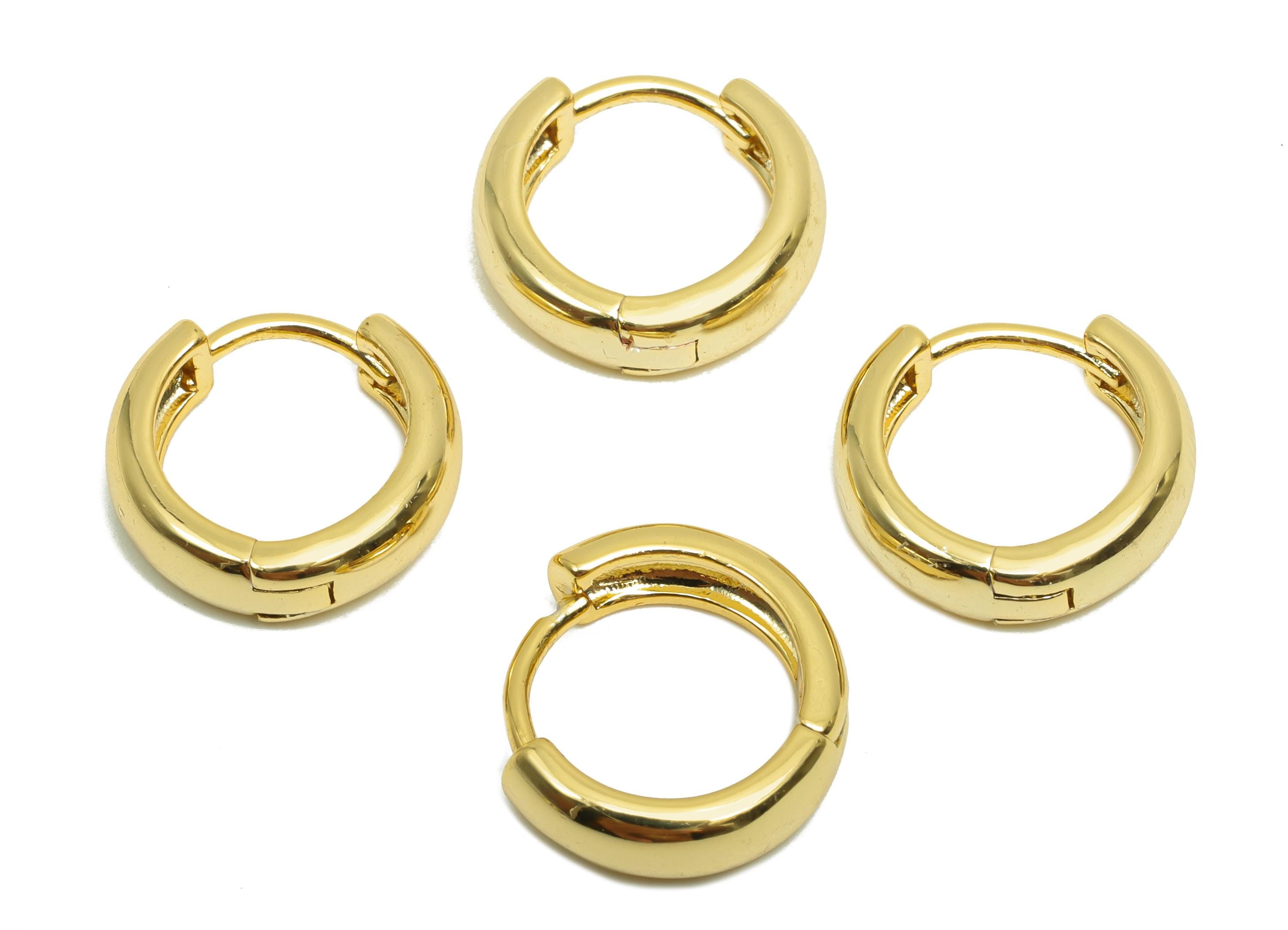 Brass Hoop Earring - Brass Round Huggie Hoop Earring - Brass Thick Clasp Hoop Earring - 18K Real Gold Plating - 13.78x13.13x3.96mm - RGP8208 - DOMEDBAZAAR