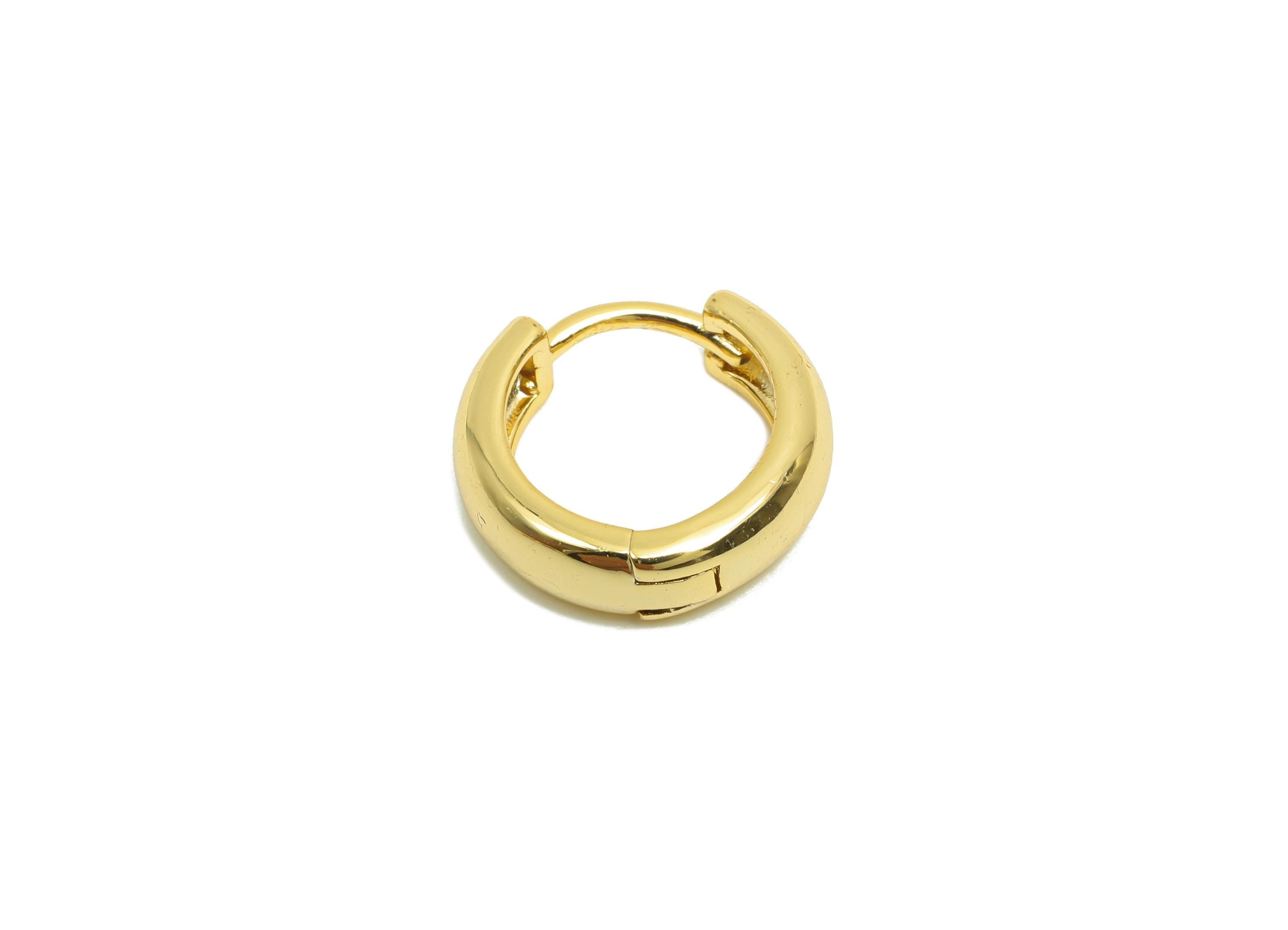 Brass Hoop Earring - Brass Round Huggie Hoop Earring - Brass Thick Clasp Hoop Earring - 18K Real Gold Plating - 13.78x13.13x3.96mm - RGP8208 - DOMEDBAZAAR