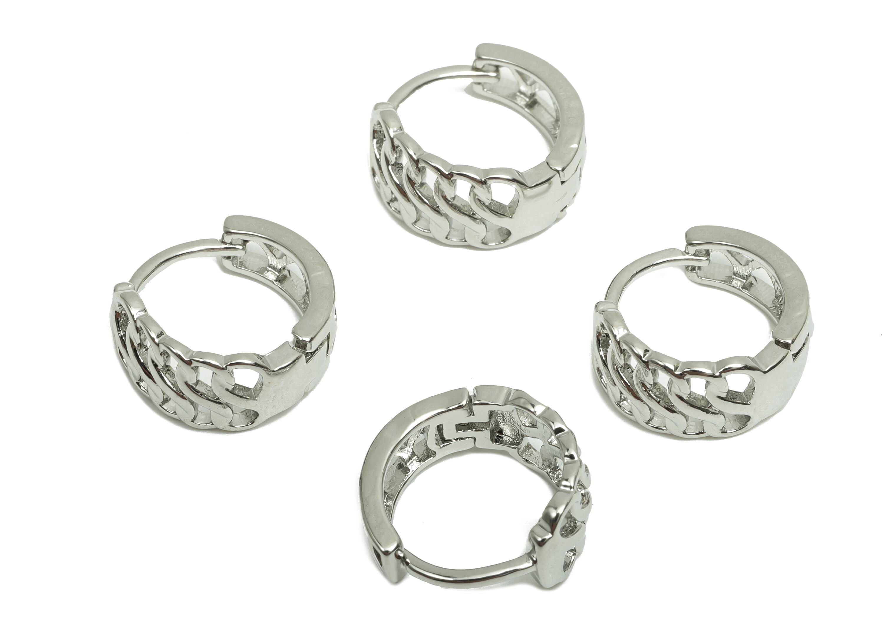 Brass Huggie Hoop Earring - Brass Hollow Hoop Clasp Earring - Silver Hoop Earring - 18K Real Silver Gold Plating - 13x6.96x1.81mm - RGP8215 - DOMEDBAZAAR