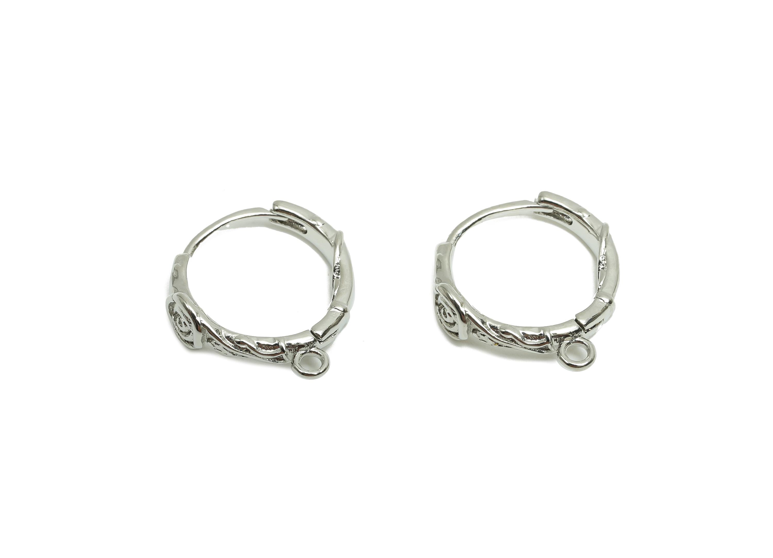 Brass Rose Huggie Hoop Earring - Brass Textured Hoop Clasp Earring - Hoop Earring - 18K Real Silver Gold Plating - 15.48x14x2.63mm - RGP8225 - DOMEDBAZAAR
