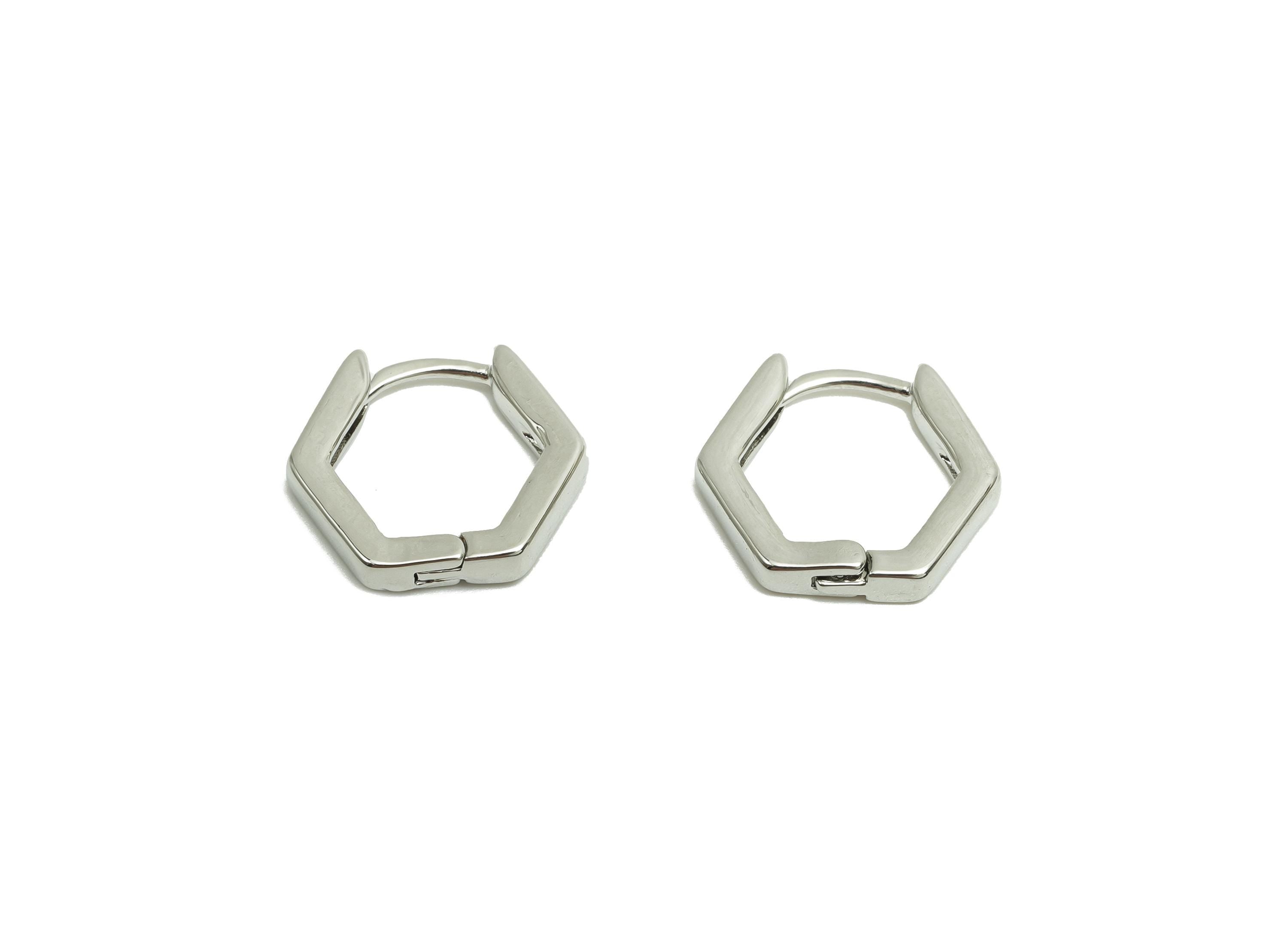 Brass Huggie Hoop Earring - Brass Hexagon Hoop Clasp Earring - Geometry Hoop Earring - 18K Real Silver Gold Plating - 9.96x10x2mm - RGP8216 - DOMEDBAZAAR