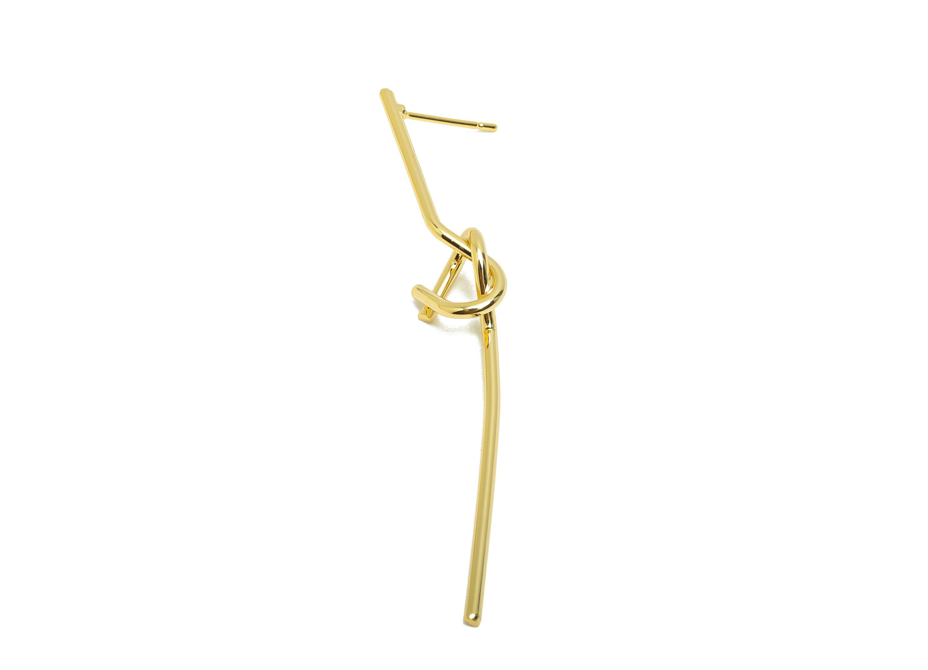 Brass Bar Earring Stud - Knot Long Bar Earring Post for Woman&#39;s - Gold Daily Wear Earring - 18K Real Gold Plating - 62.71x10x1.68mm -RGP8734 - DOMEDBAZAAR