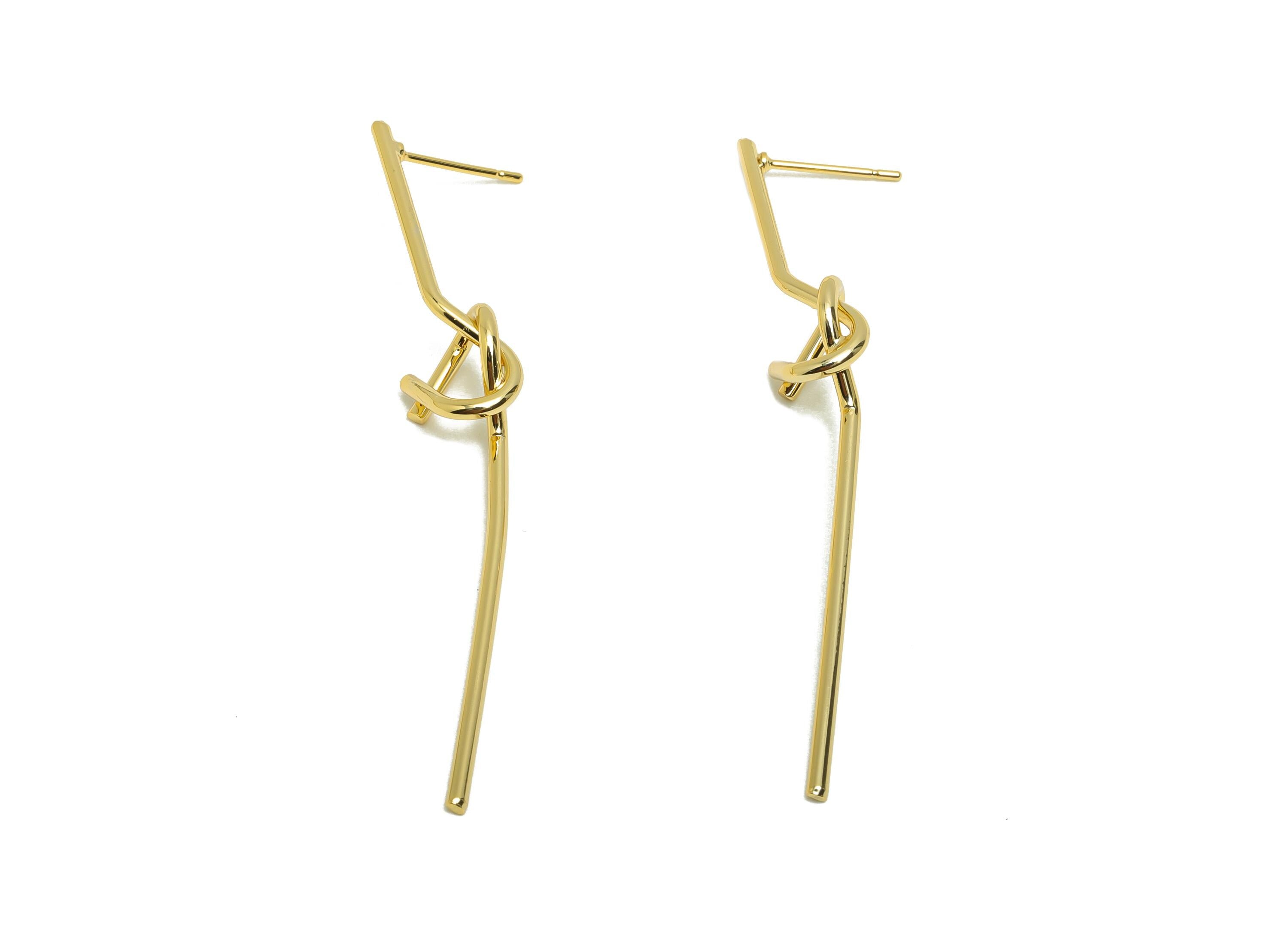 Brass Bar Earring Stud - Knot Long Bar Earring Post for Woman&#39;s - Gold Daily Wear Earring - 18K Real Gold Plating - 62.71x10x1.68mm -RGP8734 - DOMEDBAZAAR