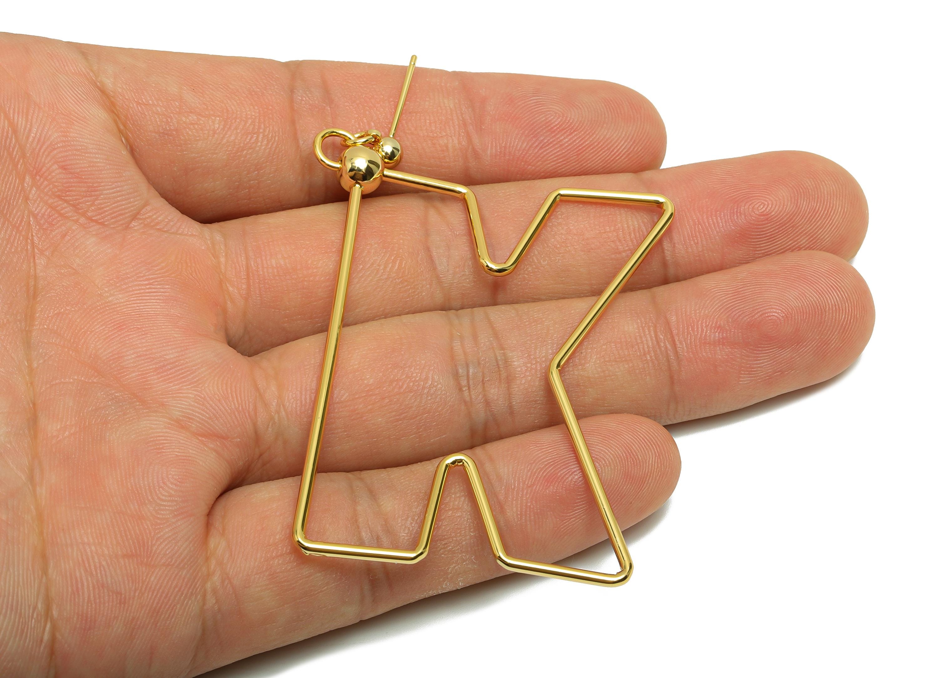 Brass Ball Dangle Earring - Hollow K Dangle Earring Stud - Gold Dangle Earring for Party Day - 18K Real Gold Plated - 75x66x1.52mm - RGP8735 - DOMEDBAZAAR