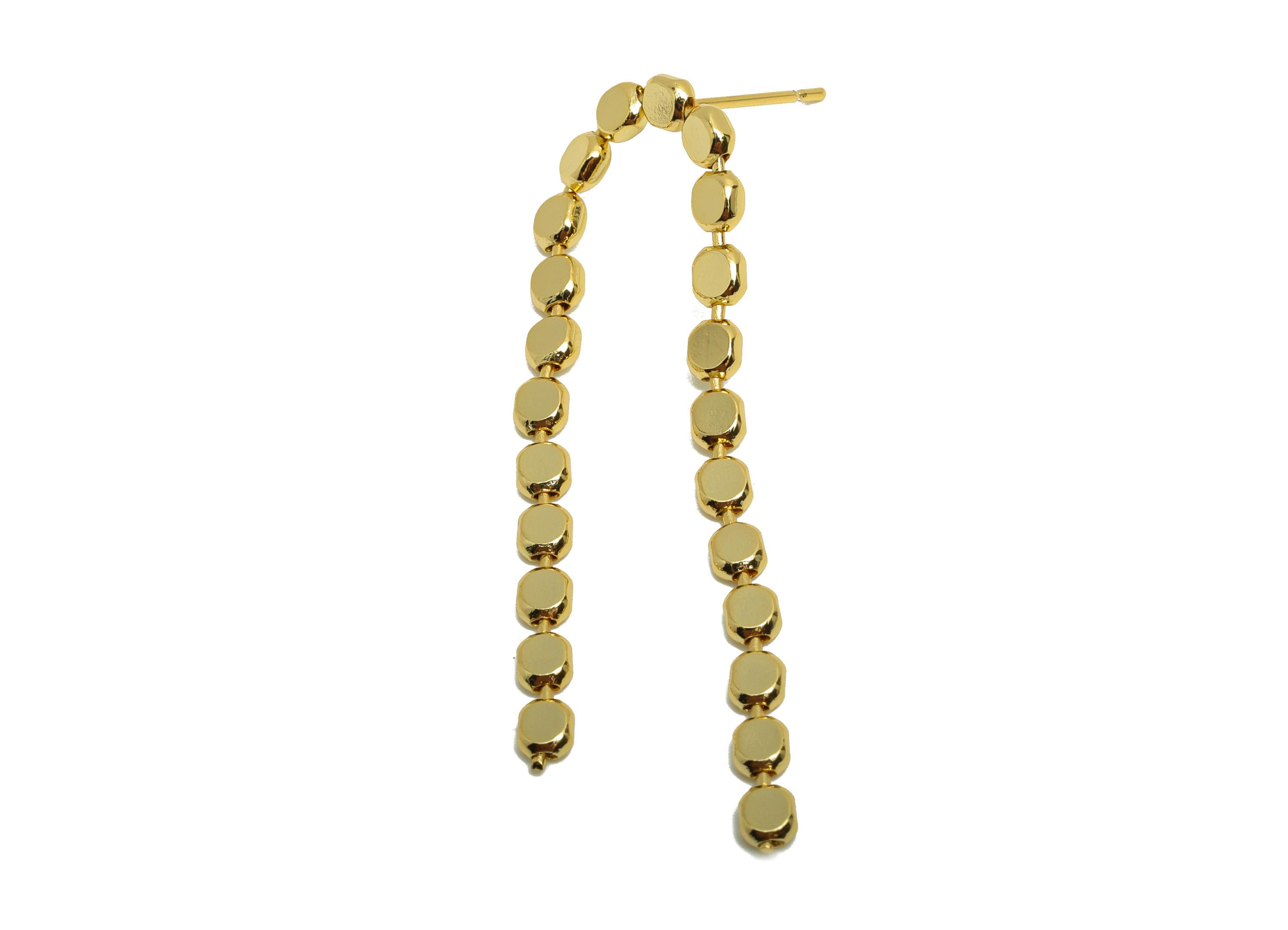 Brass Beads Chain Earring - Gold Chain Ear Post for Woman&#39;s - Beads Chain Stud Earring - 18K Real Gold Plating- 45.21x15.53x1.82mm - RGP8737 - DOMEDBAZAAR