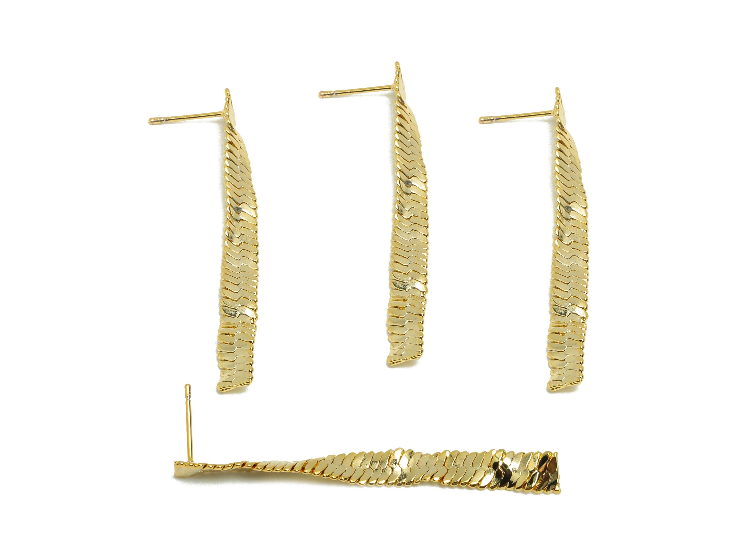 Brass Rectangle Earring Stud - Gold Earring Post for Woman&#39;s - Textured Fish Scales Earring - 18K Real Gold Plated -49.1x5.43x1.4mm- RGP8741 - DOMEDBAZAAR