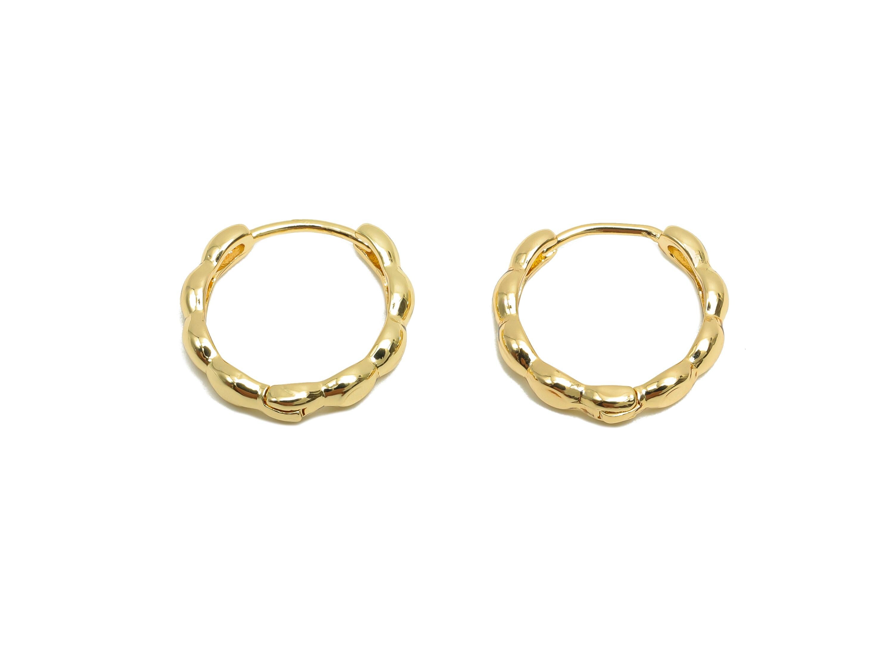 Brass Huggie Hoop Earring - Brass Round Huggie Hoop Earring - Brass Wavy Hoop Earring - 18K Real Gold Plating - 16.1x15.5x2.98mm - RGP8203 - DOMEDBAZAAR