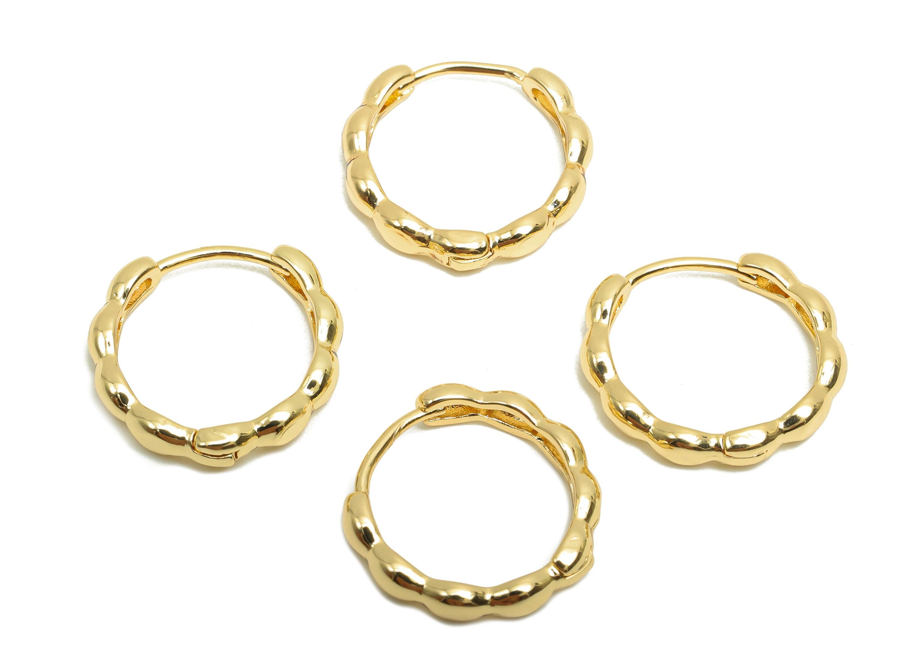 Brass Huggie Hoop Earring - Brass Round Huggie Hoop Earring - Brass Wavy Hoop Earring - 18K Real Gold Plating - 16.1x15.5x2.98mm - RGP8203 - DOMEDBAZAAR