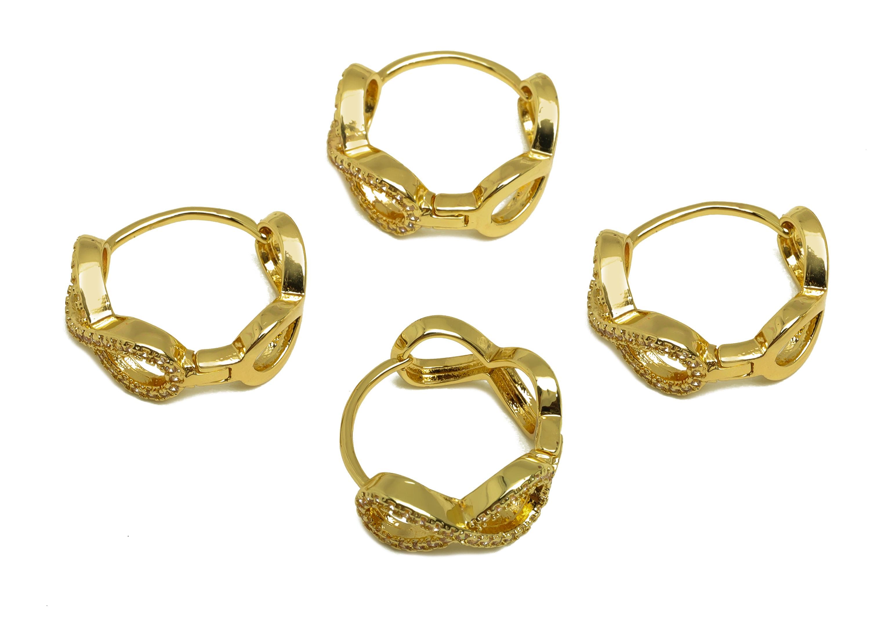 Brass Round Huggie Earring - Gold Infinite Huggie Hoop Earring - Zircon Huggie Hoop Clasp - 18K Real Gold Plated - 15.30x17x2.64mm - RGP7990 - DOMEDBAZAAR