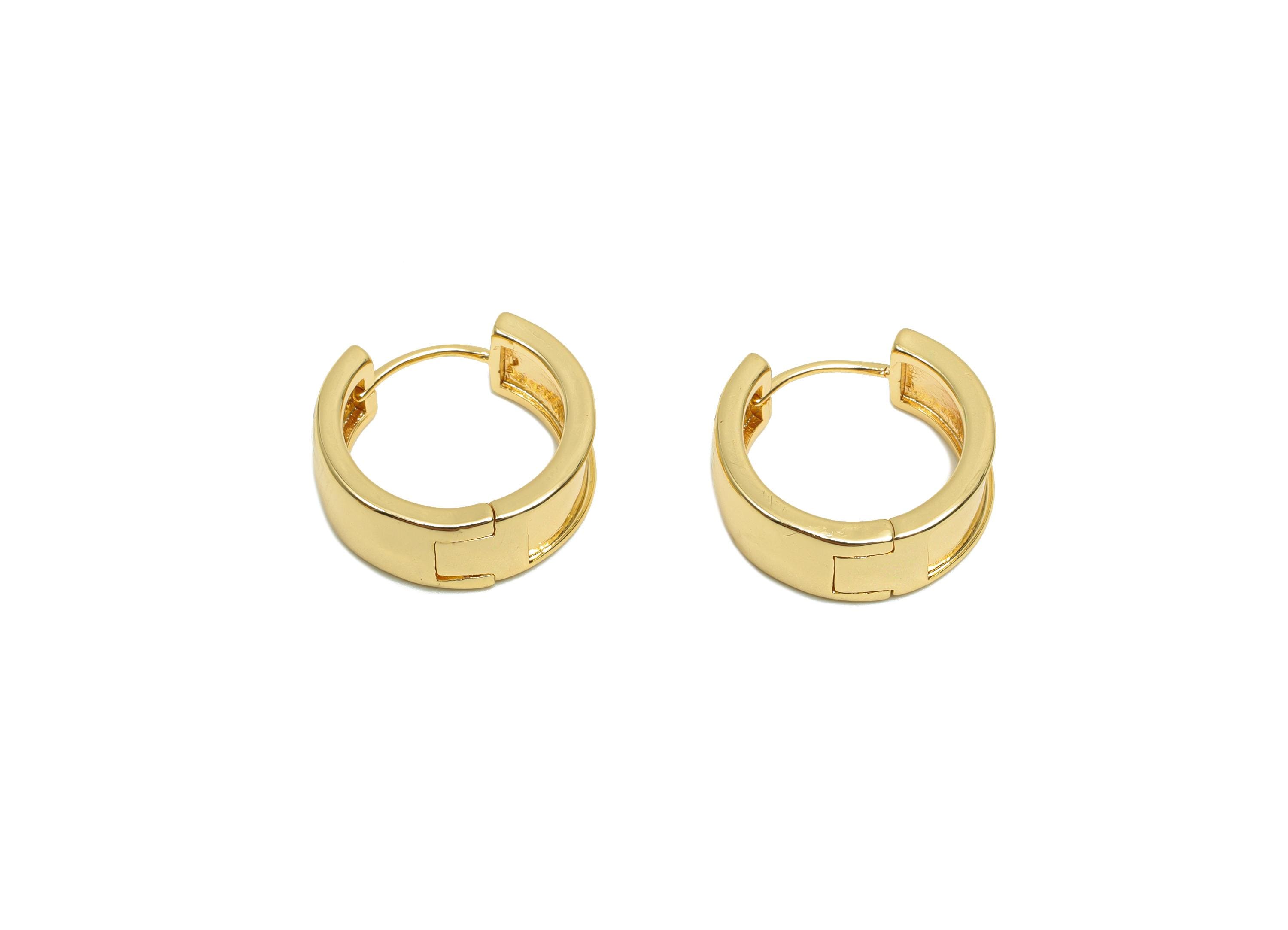 Brass Huggie Hoop Earring - Brass Round Huggie Hoop Earring - Brass Wide Hoop Earring - 18K Real Gold Plating - 15.5x15.2x6.13mm - RGP8209 - DOMEDBAZAAR