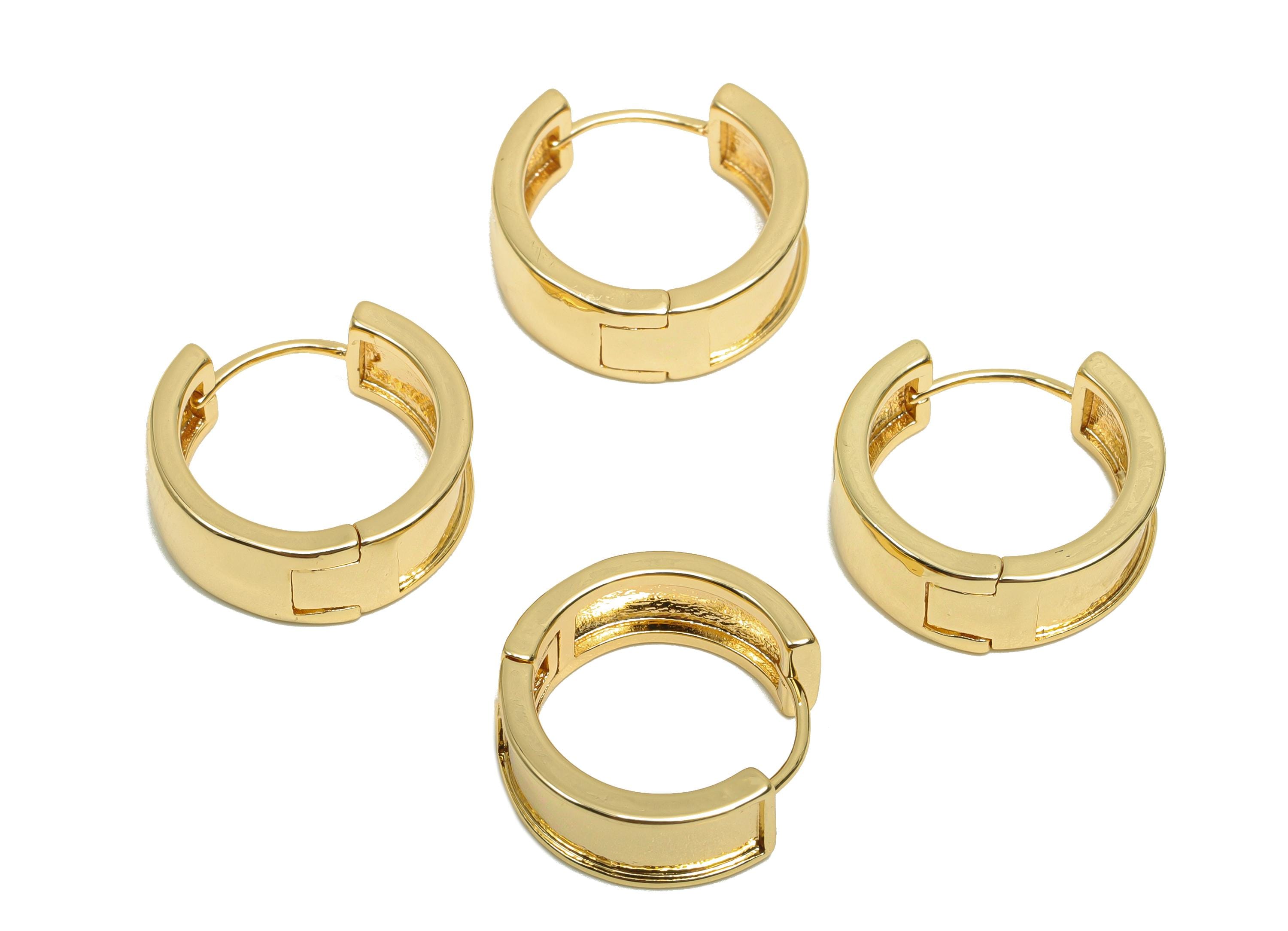 Brass Huggie Hoop Earring - Brass Round Huggie Hoop Earring - Brass Wide Hoop Earring - 18K Real Gold Plating - 15.5x15.2x6.13mm - RGP8209 - DOMEDBAZAAR