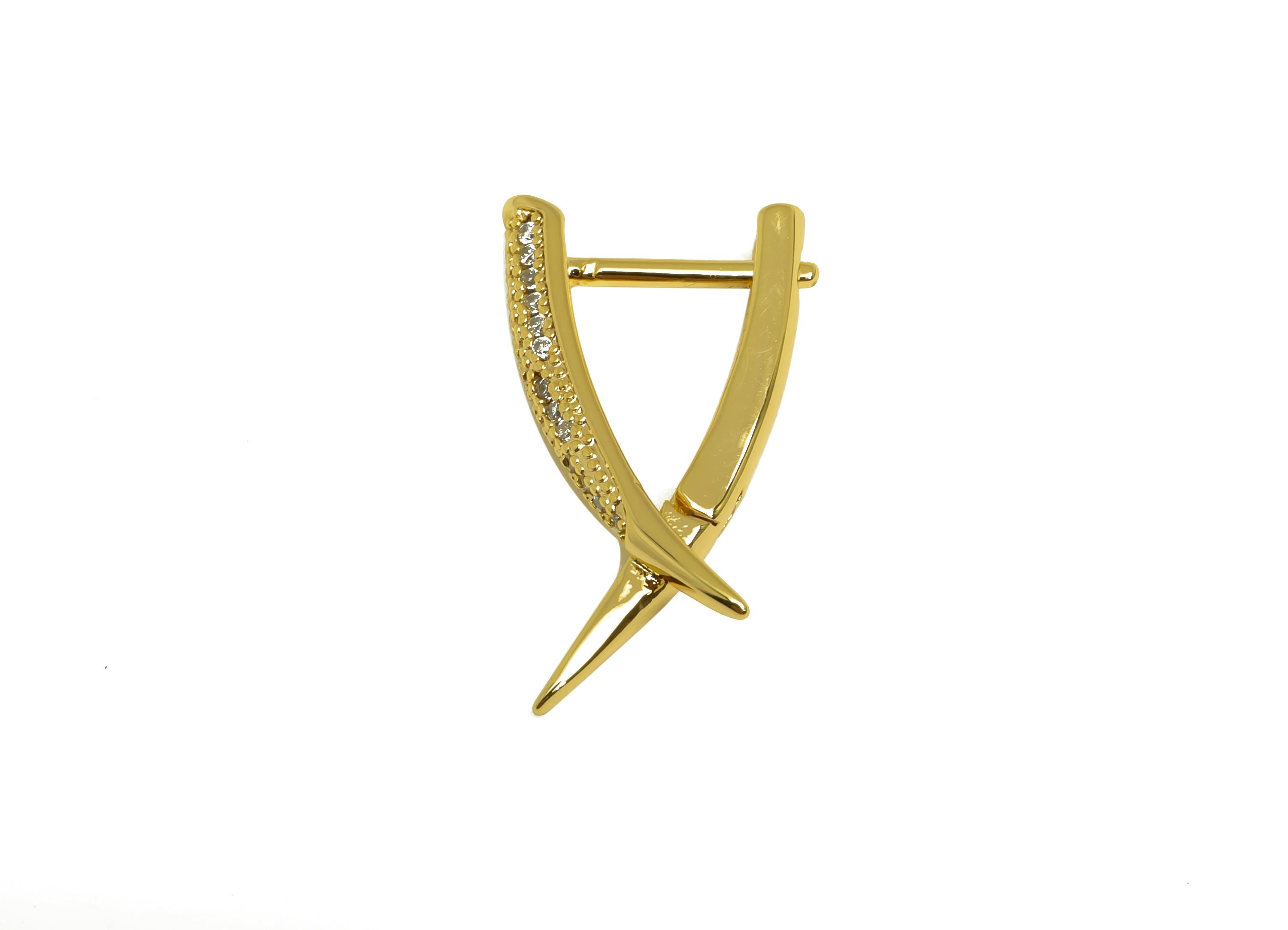 Brass Horn Jacket Huggie Ear - Gold CZ English Lock Earring - Horn Jacket Hoop Clasp - 18K Real Gold Plating - 22.60x12.46x3.06mm - RGP7991 - DOMEDBAZAAR