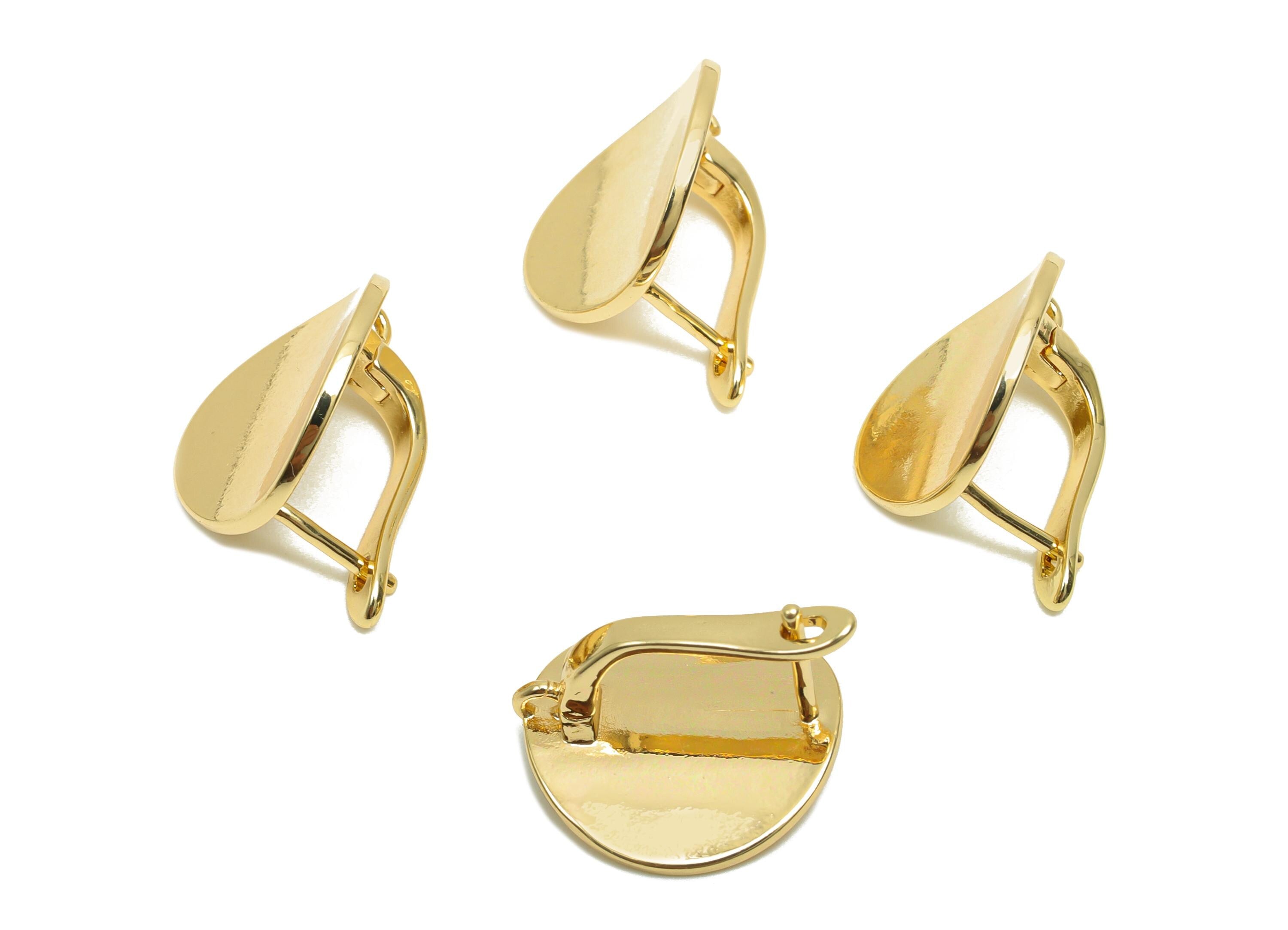 Brass Round Hoop Earring - Brass Bent Round English Lock Earring - Circle Hoop Earring With Loop - 18K Real Gold Plating - 17x15x9mm-RGP8213 - DOMEDBAZAAR